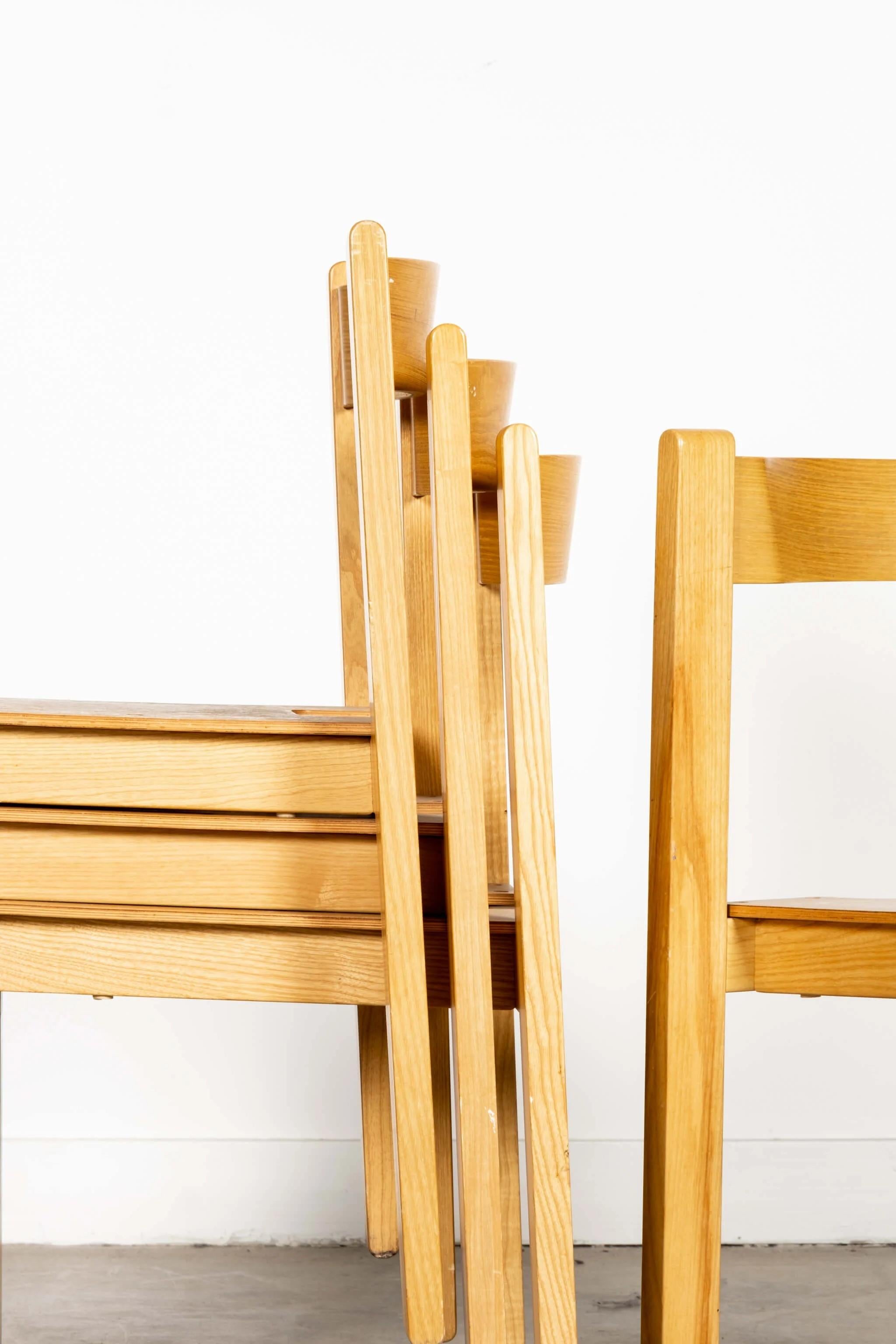 Set of 4 Plywood School Chairs by Vico Magistretti For Sale 3