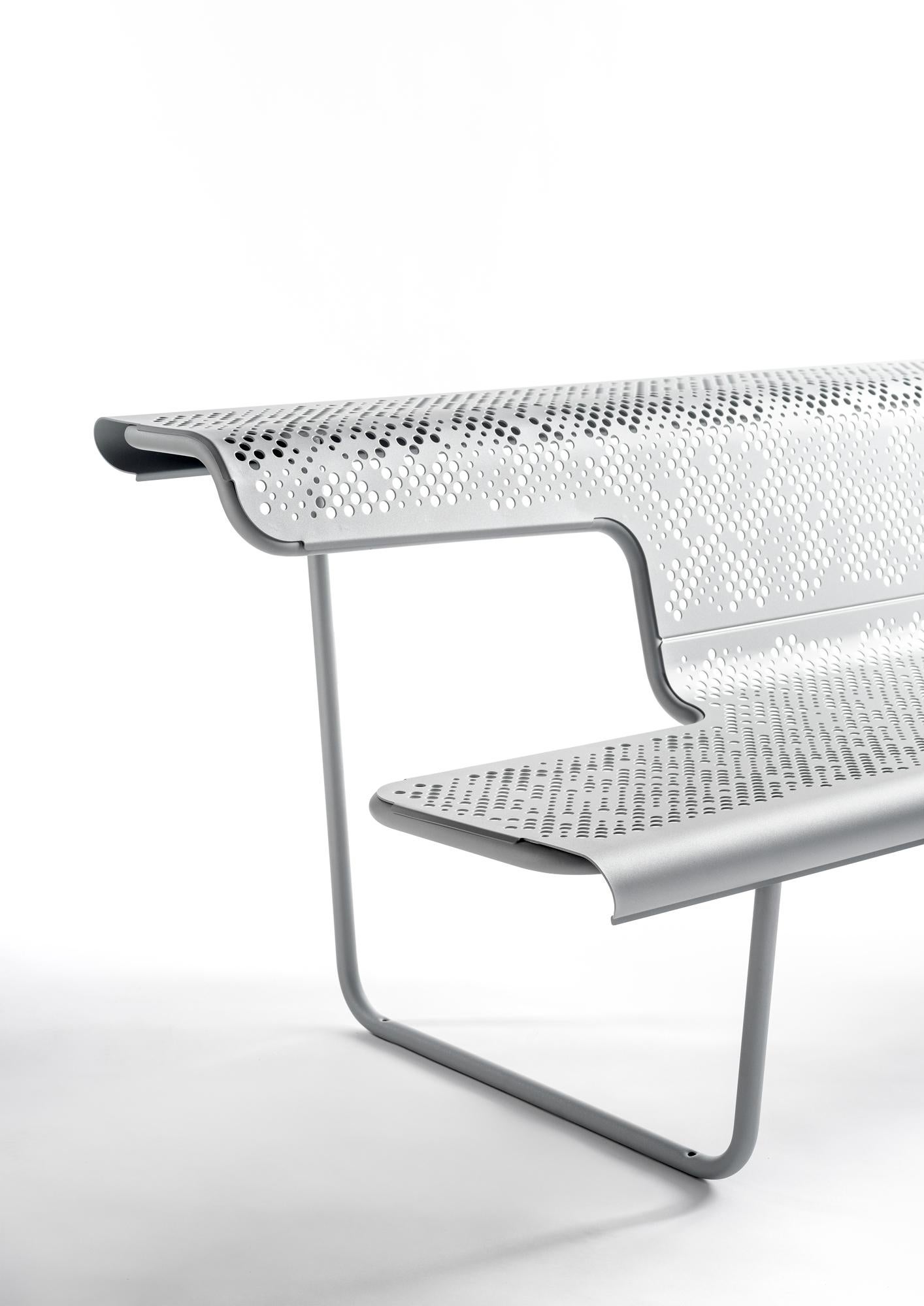 Modern Set of 4 Poeta outdoor industrial benches in perforated steel silver grey  For Sale