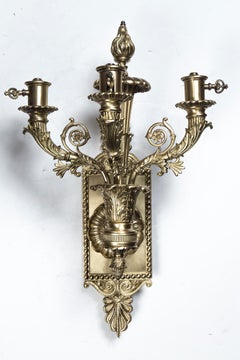 Set of 4 Polished Bronze 3 Light Sconces