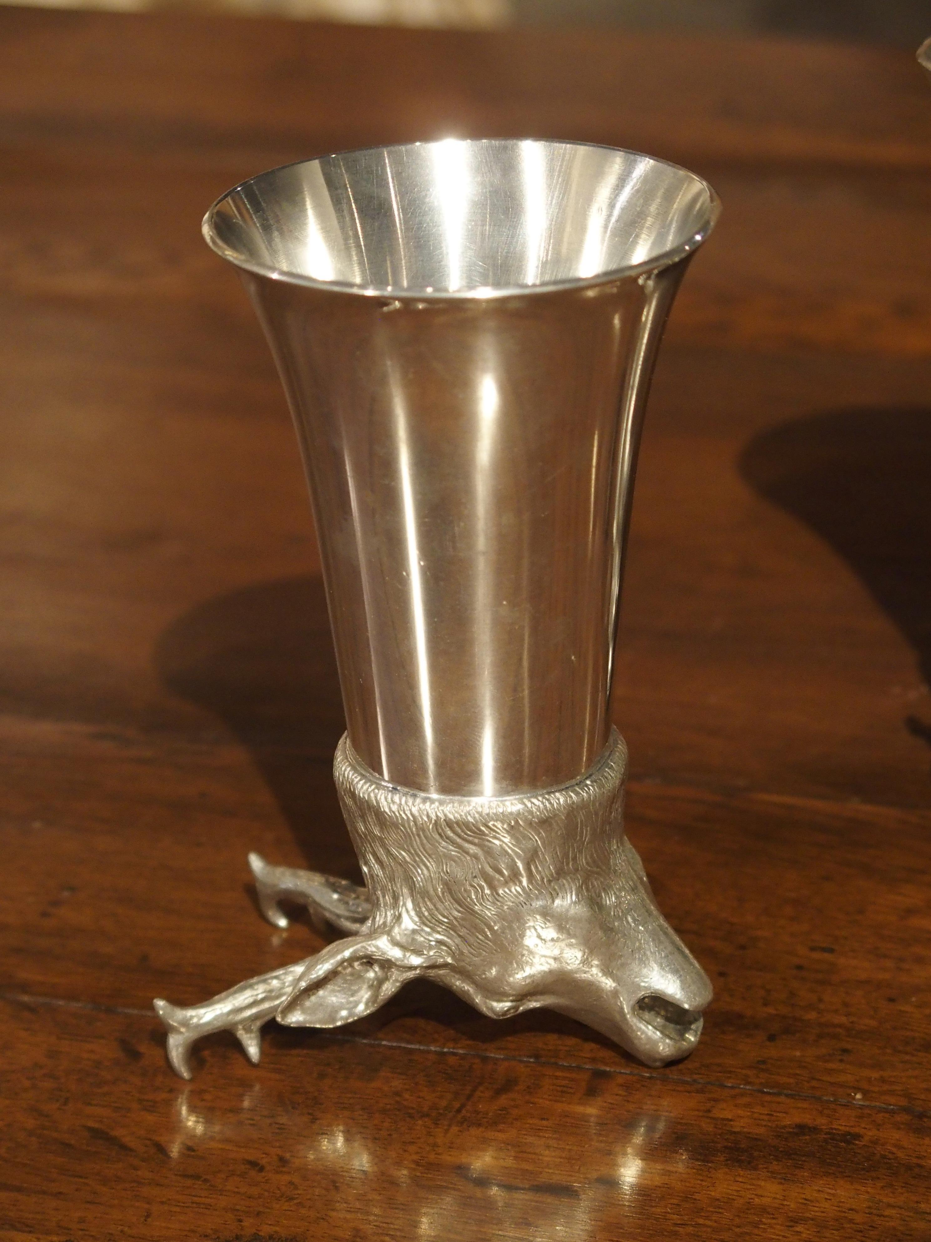 Set of 4 Polished Pewter Stag and Ibex Stirrup Cups with Ice Bucket 10