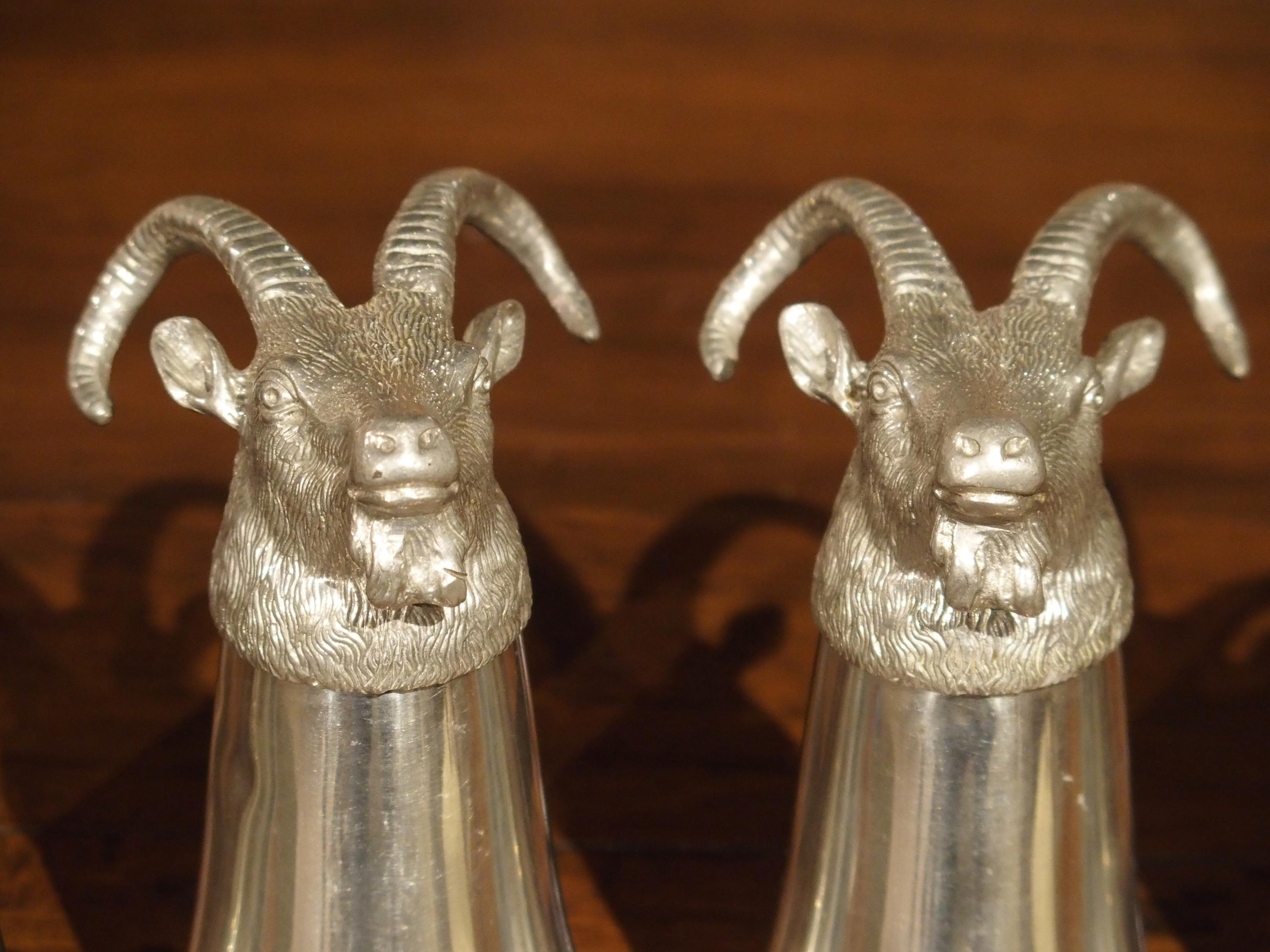 Set of 4 Polished Pewter Stag and Ibex Stirrup Cups with Ice Bucket 12