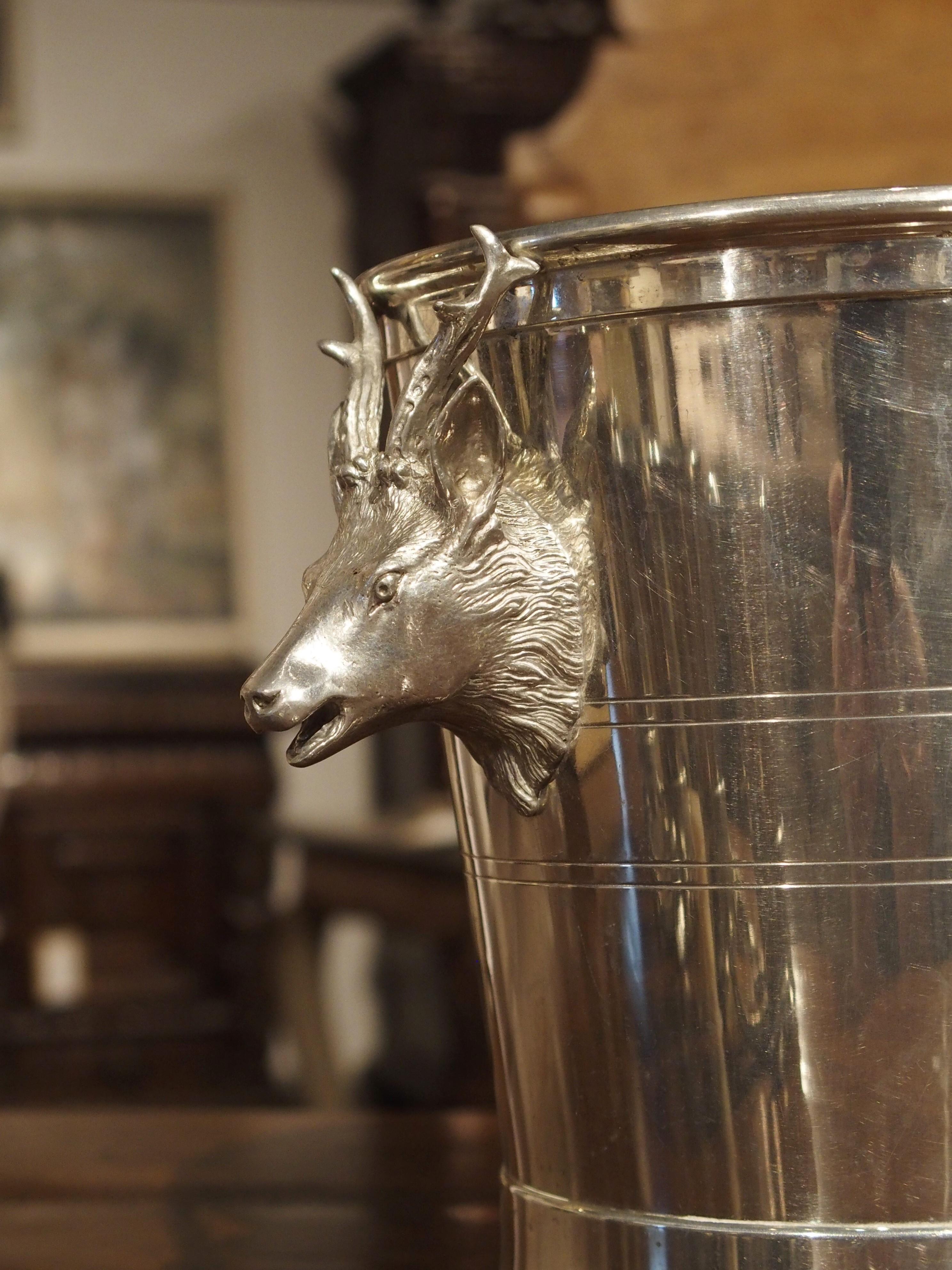 Set of 4 Polished Pewter Stag and Ibex Stirrup Cups with Ice Bucket 3
