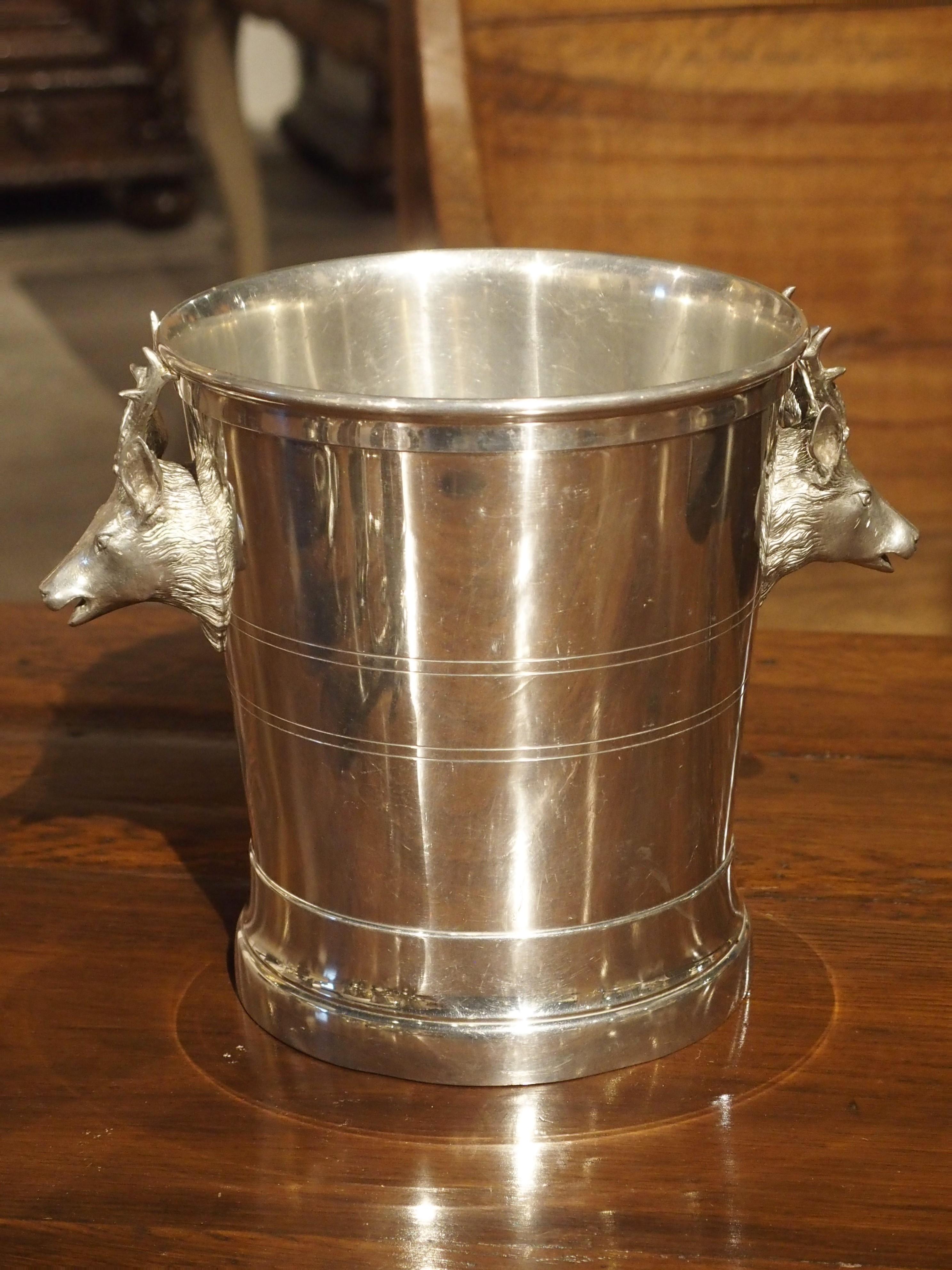 Set of 4 Polished Pewter Stag and Ibex Stirrup Cups with Ice Bucket 5
