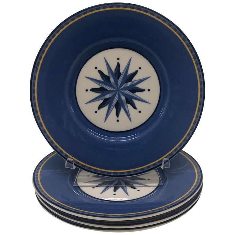 Set of (4) Porcelain Dessert Blue and White Dessert Plates at 1stDibs