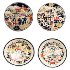 Set of 4 Porcelain Plates, Designed by X, Marin for Sargadelos, Galicia, Spain