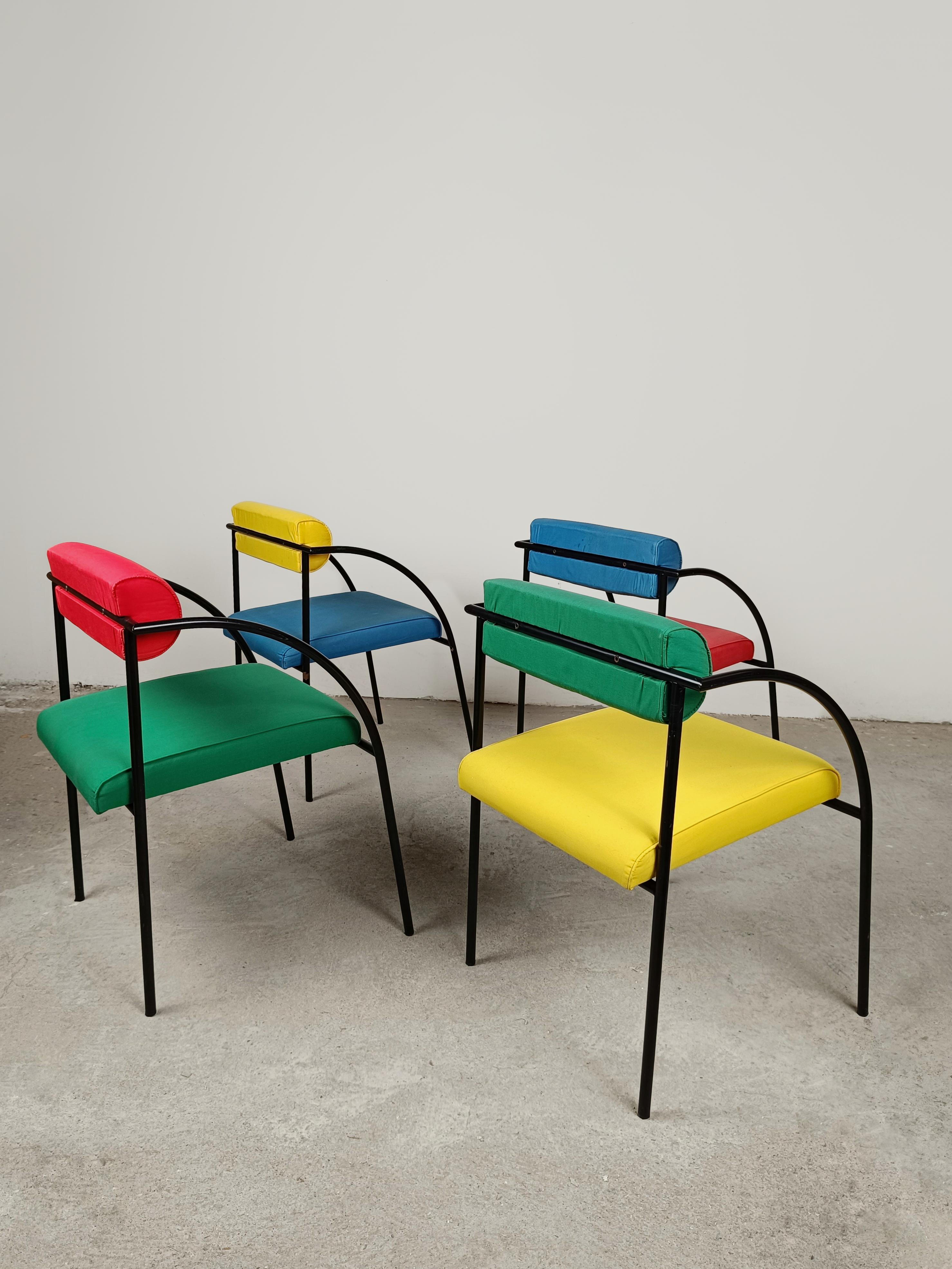 Metal Set of 4 Post Modern Chairs Model Vienna by Rodney Kinsman for Bieffeplast For Sale