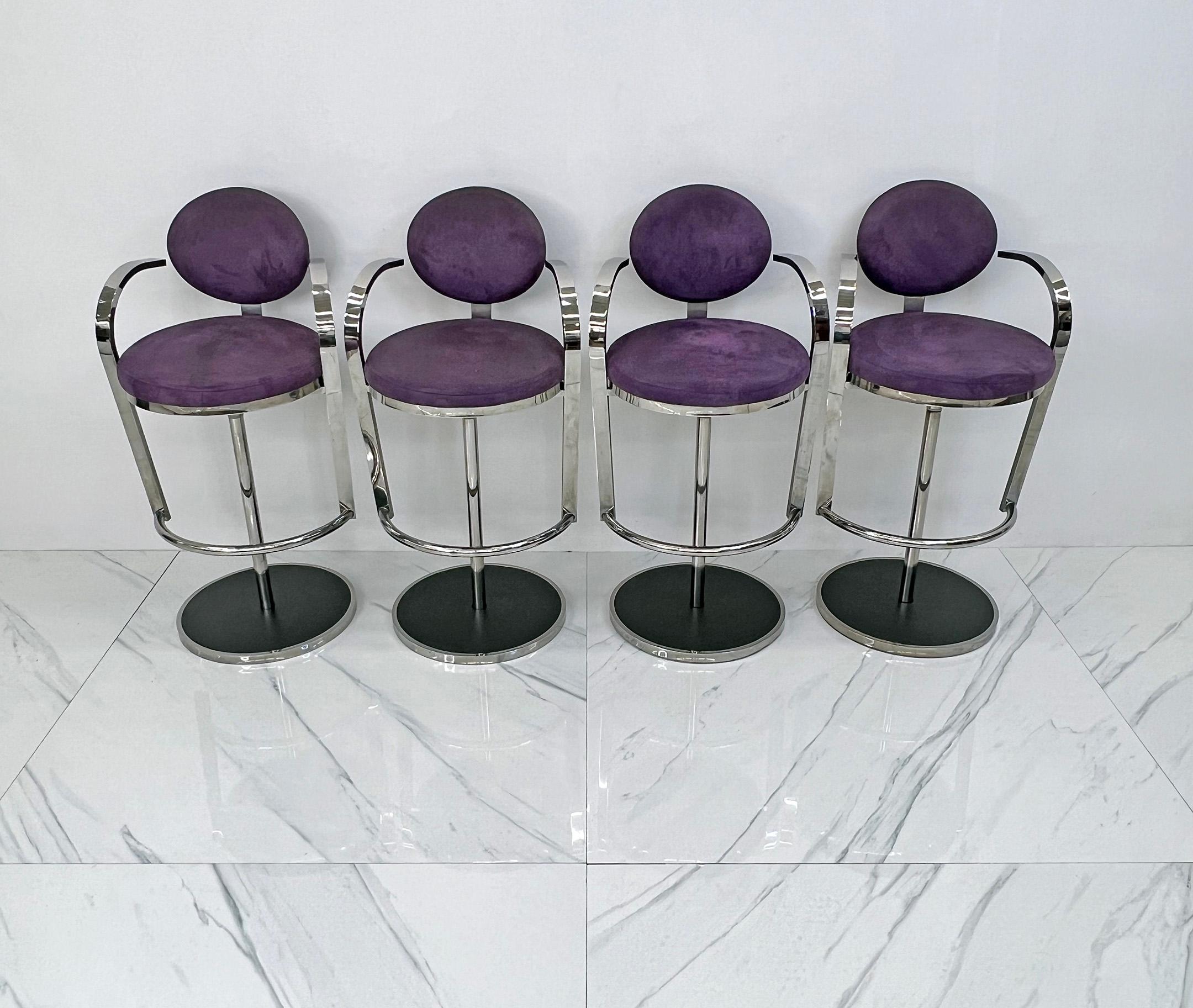 Available right now, we have a set of four fabulous bar stools straight from the creative minds at the Design Institute of America! These sleek and stylish stools are a vibrant throwback from the late 1980s or early 1990s, embracing the post-modern