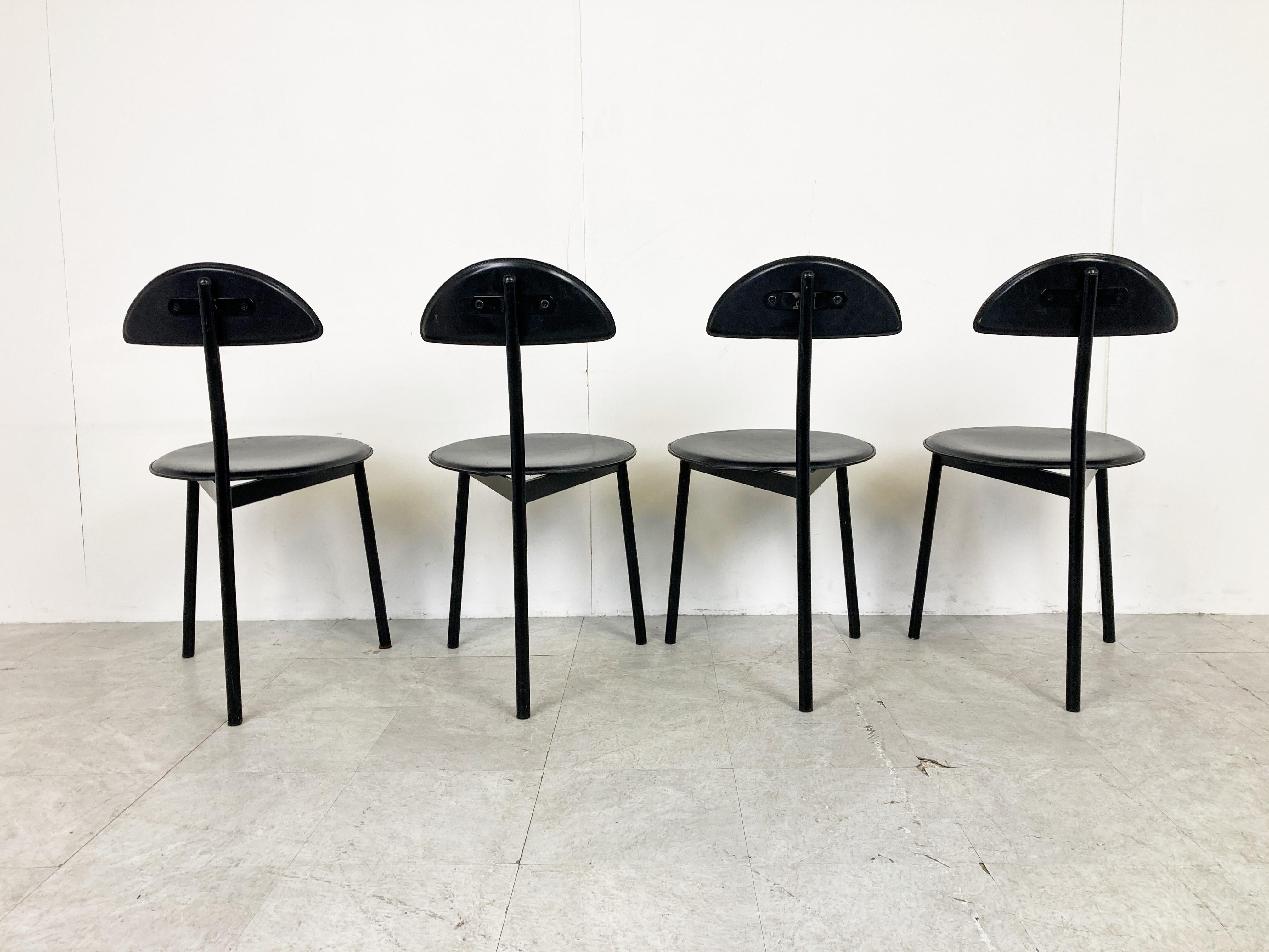 Metal Set of 4 Post Modern Dining Chairs by Linea Veam, 1980s For Sale