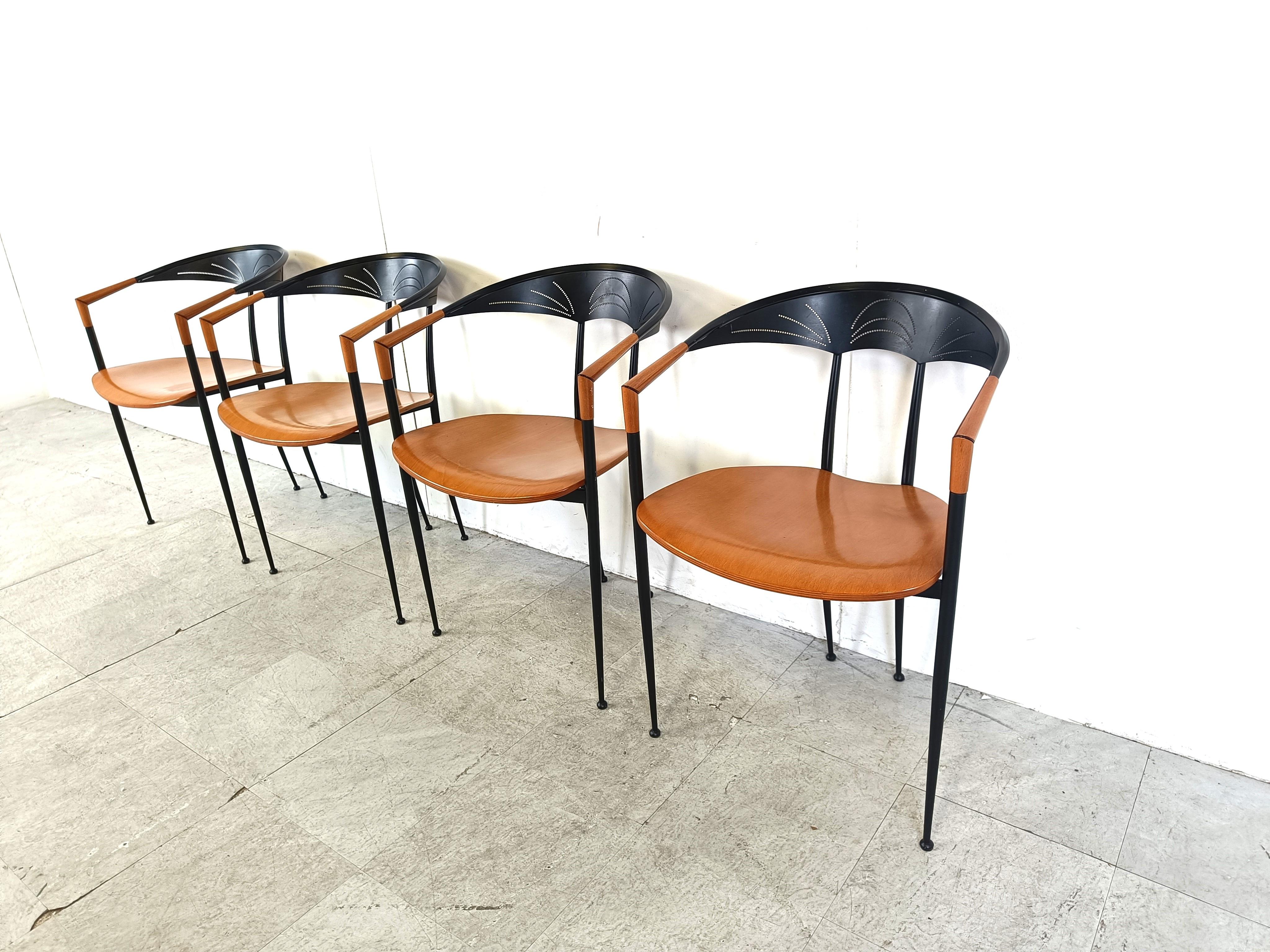 Late 20th Century Set of 4 post modern dining chairs by Tetide Italy - 1980s For Sale