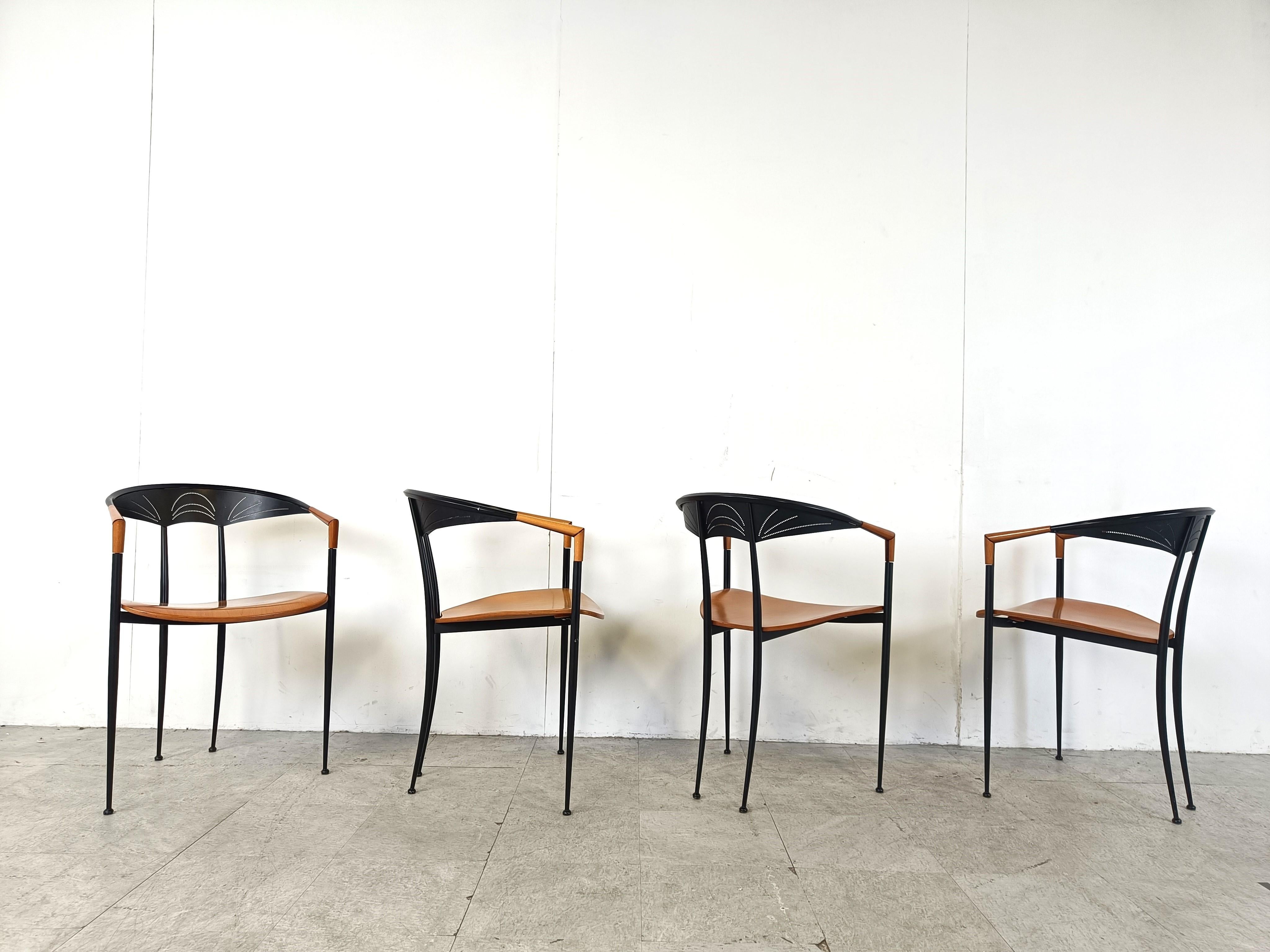 Set of 4 post modern dining chairs by Tetide Italy - 1980s For Sale 1