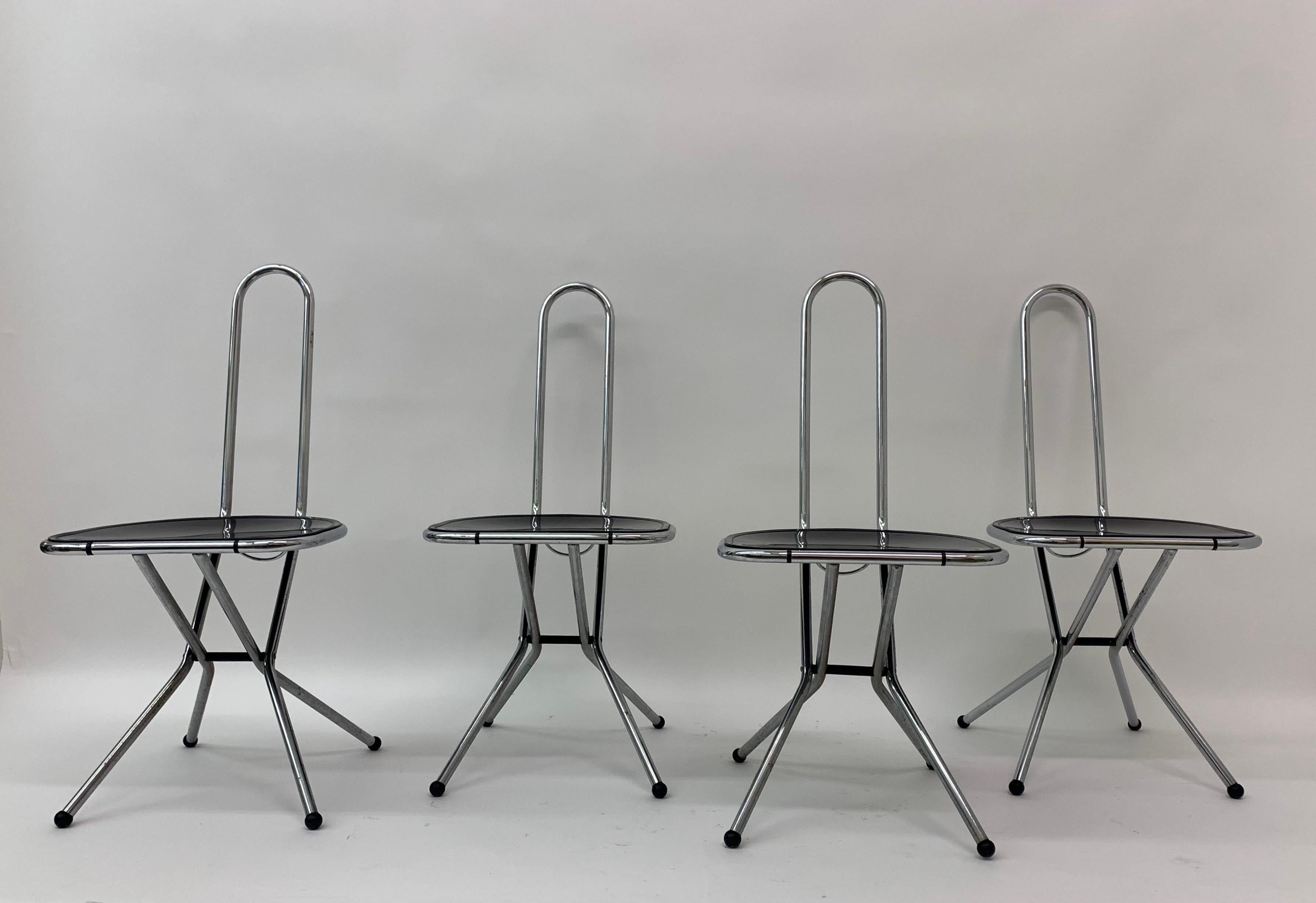 Metal Set of 4 Post modern folding chairs by Niels Gammelgaard for Ikea , 1980’s For Sale