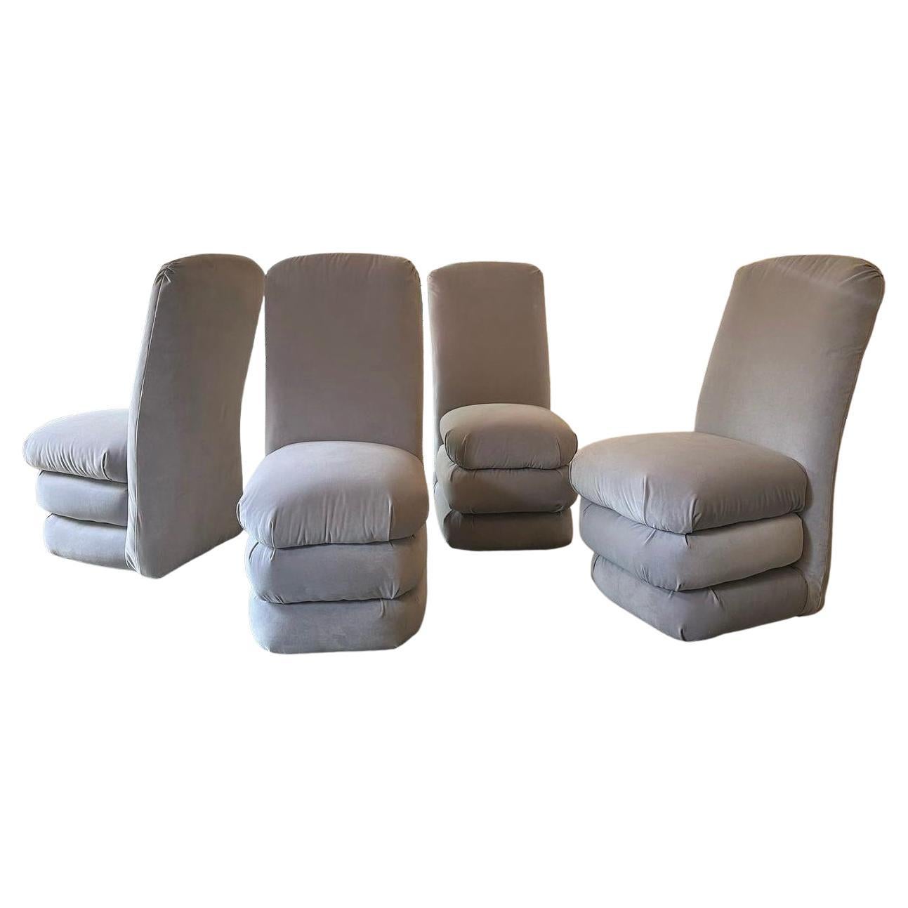 Set of 4 Post Modern Velvet Dining Chairs in the Style of Angelo Donghia