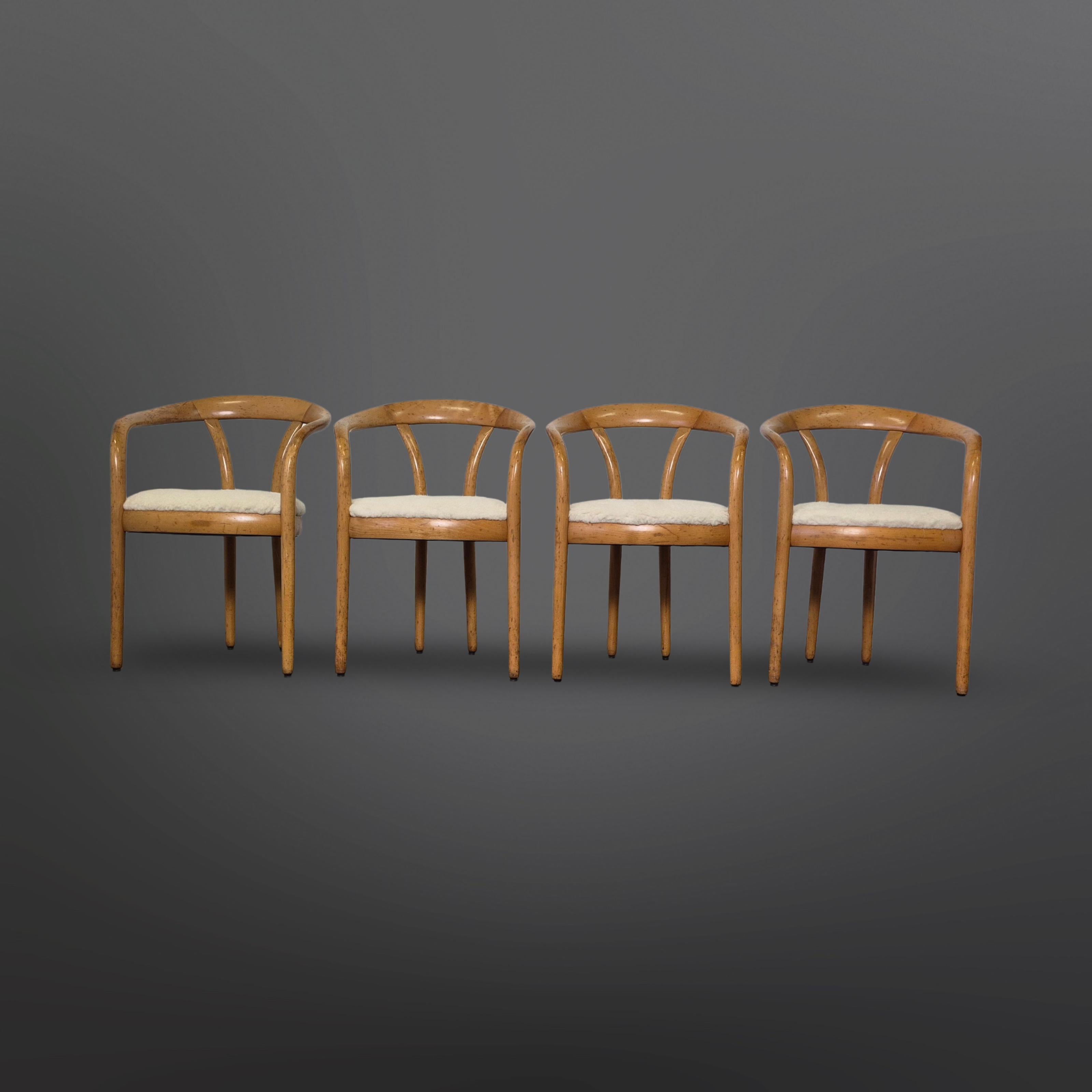 Lana Set di 4 sedie postmoderne in legno e lana, Italia anni '70 in vendita