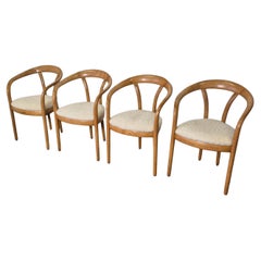 Satz von 4 postmodernen Stühlen aus Holz und Wolle, Italien 1970er