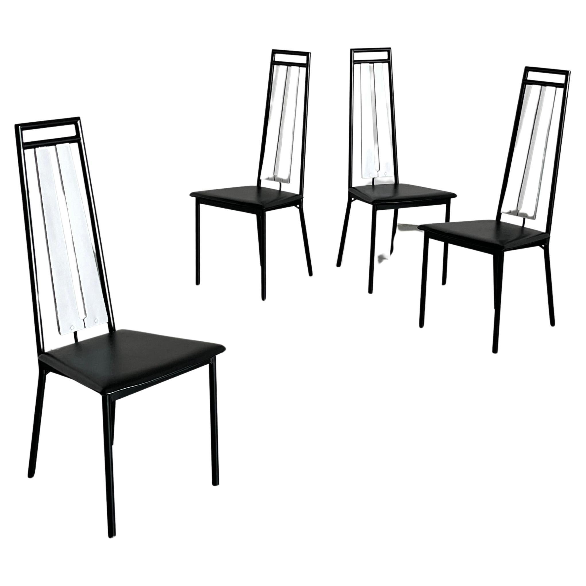Set of 4 Postmodern Brutalist High Back Dining Chairs, Italy 1980s
