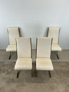 Set of 4 Postmodern Dining Chairs with Brass Accented Base