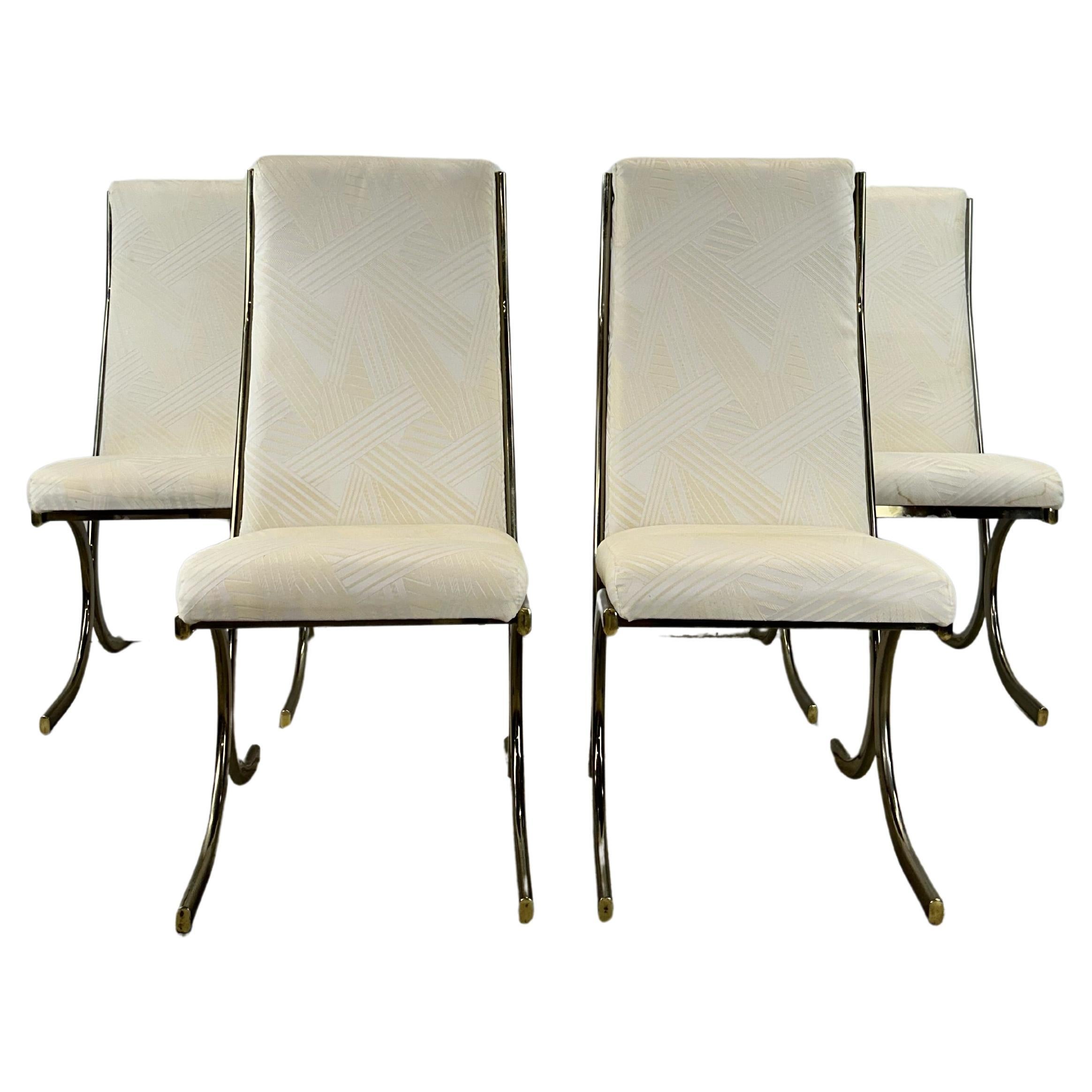 Set of 4 Postmodern Dining Chairs with Brass Accented Base