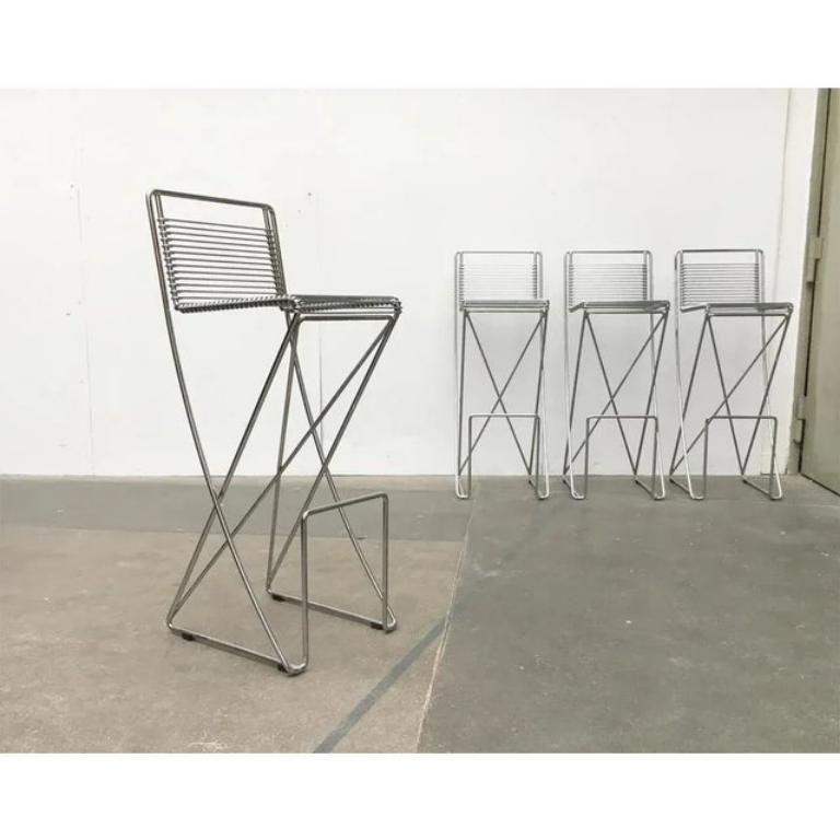 Juego de 4 taburetes de bar alemanes postmodernos Kreuzschwinger de Till Behrens, años 80 en venta 2