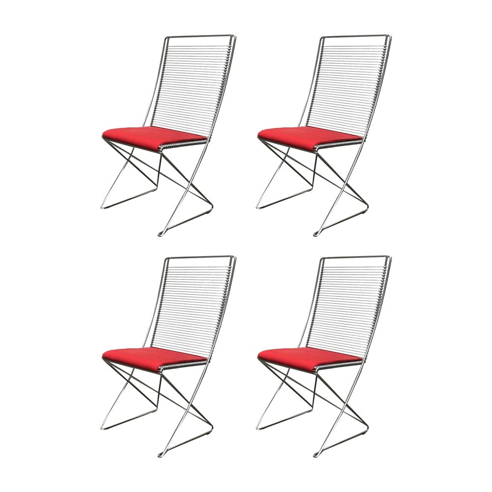 Ensemble de 4 chaises Kreuzschwinger rouges postmodernes de Till Behrens, 1980 en vente