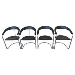 Set of 4 Postmodern Leather Chairs, model Canasta by Arrben, Italy 1970s