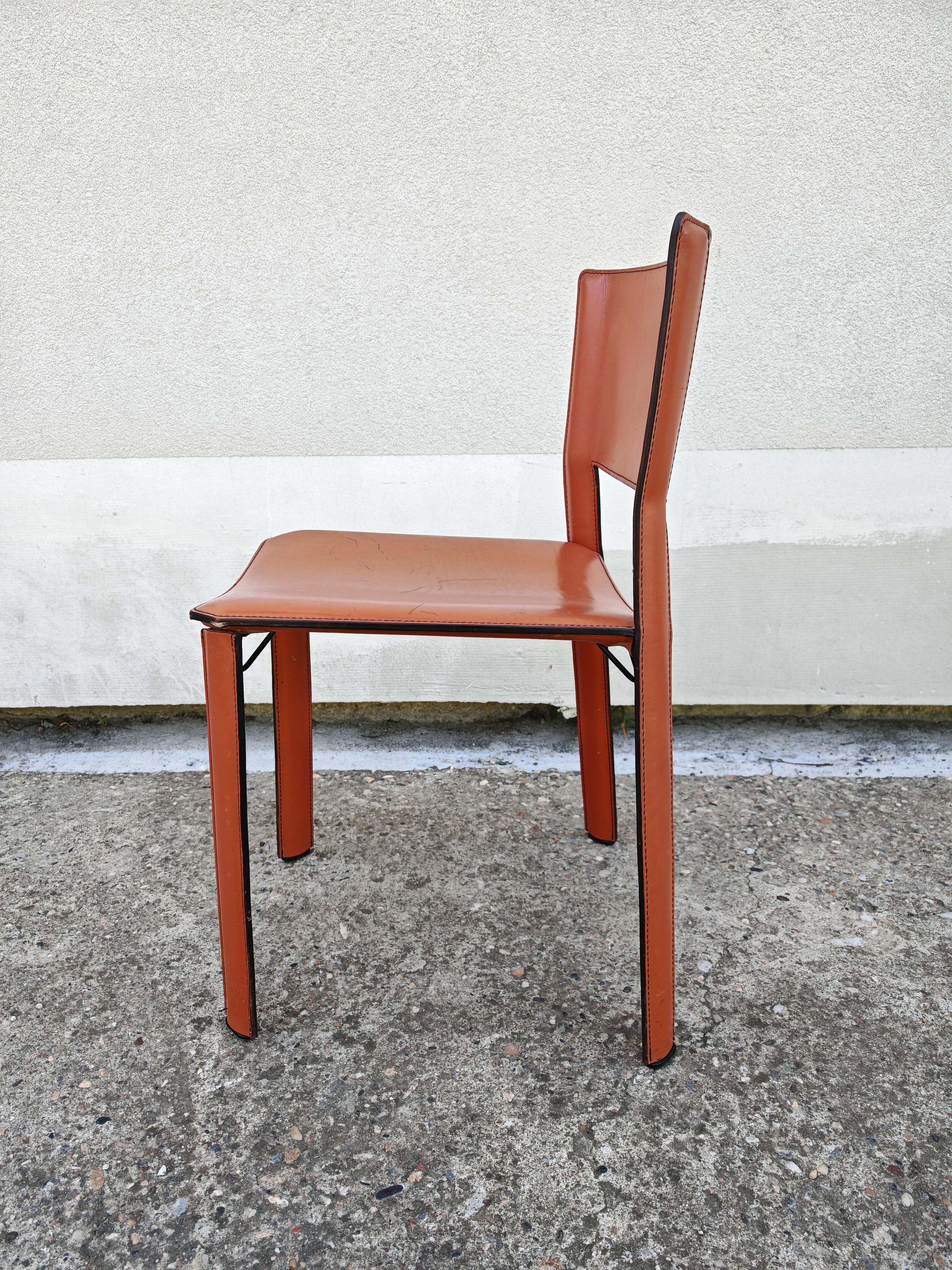 Juego de 4 sillas de cuero postmodernas S-91 de Giancarlo Vegni para Fasem, Italia 1984 en venta 4