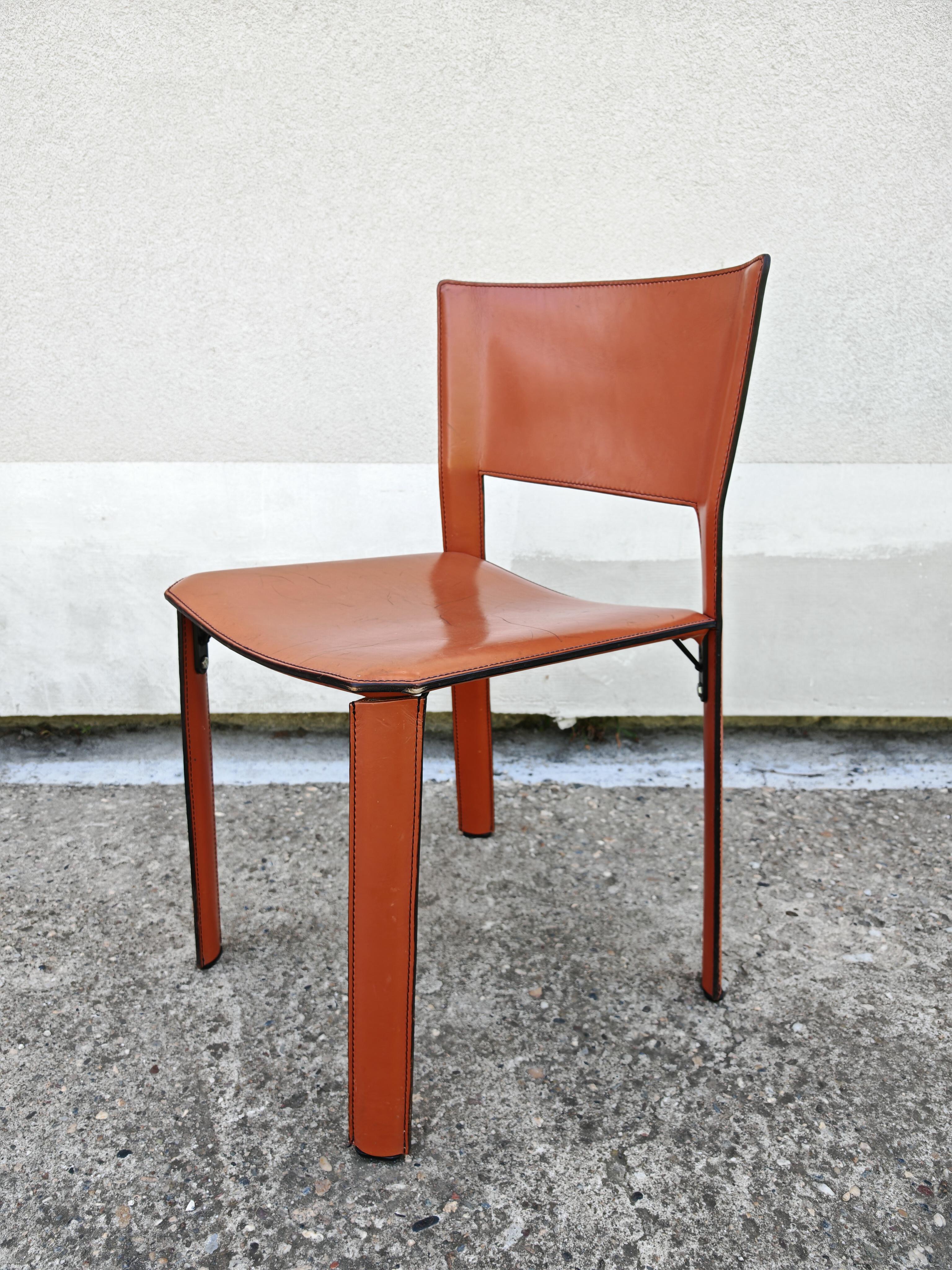 Juego de 4 sillas de cuero postmodernas S-91 de Giancarlo Vegni para Fasem, Italia 1984 en venta 5