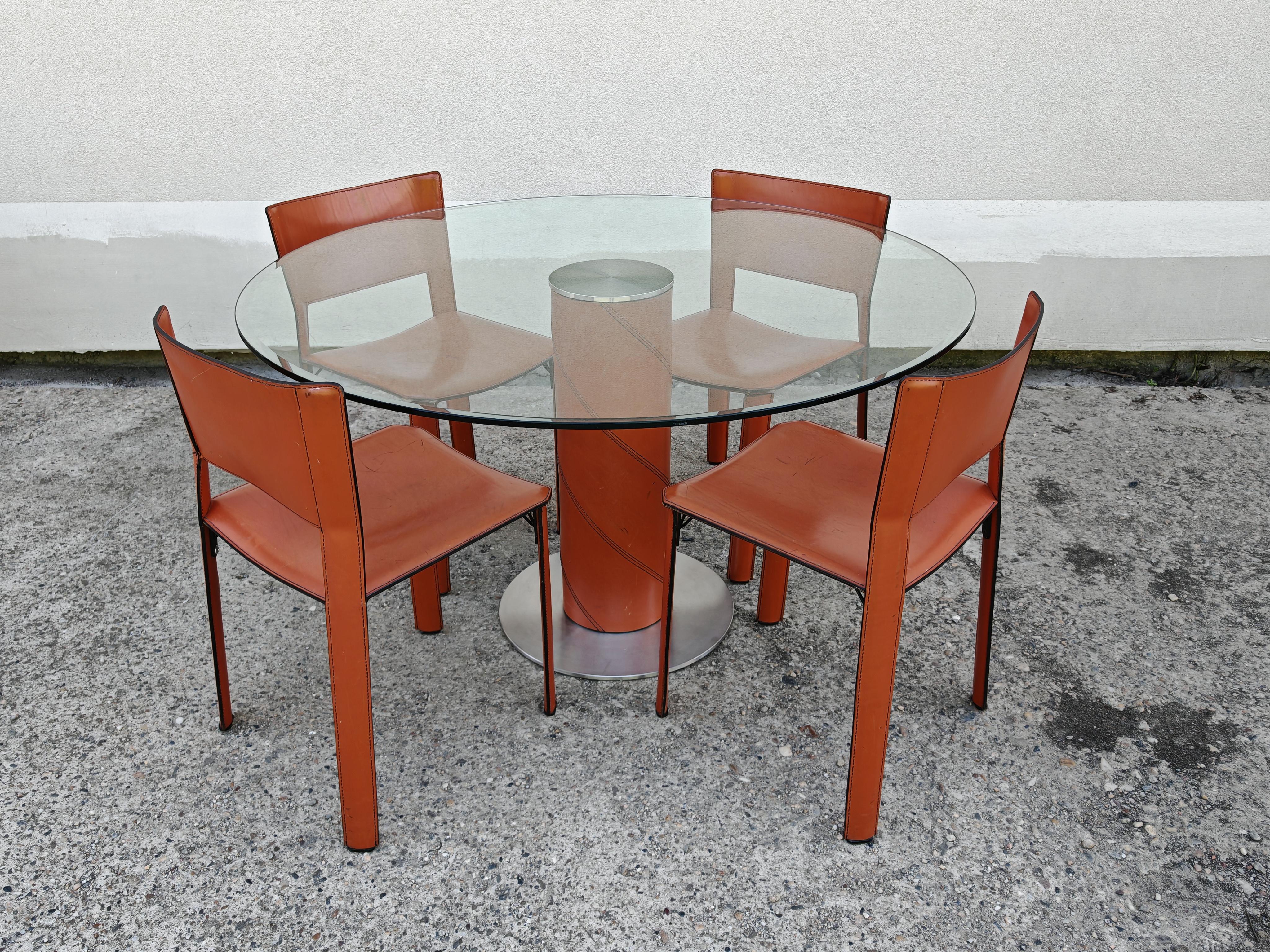 Juego de 4 sillas de cuero postmodernas S-91 de Giancarlo Vegni para Fasem, Italia 1984 en venta 8