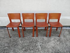 Satz von 4 postmodernen Lederstühlen S-91 von Giancarlo Vegni für Fasem, Italien 1984
