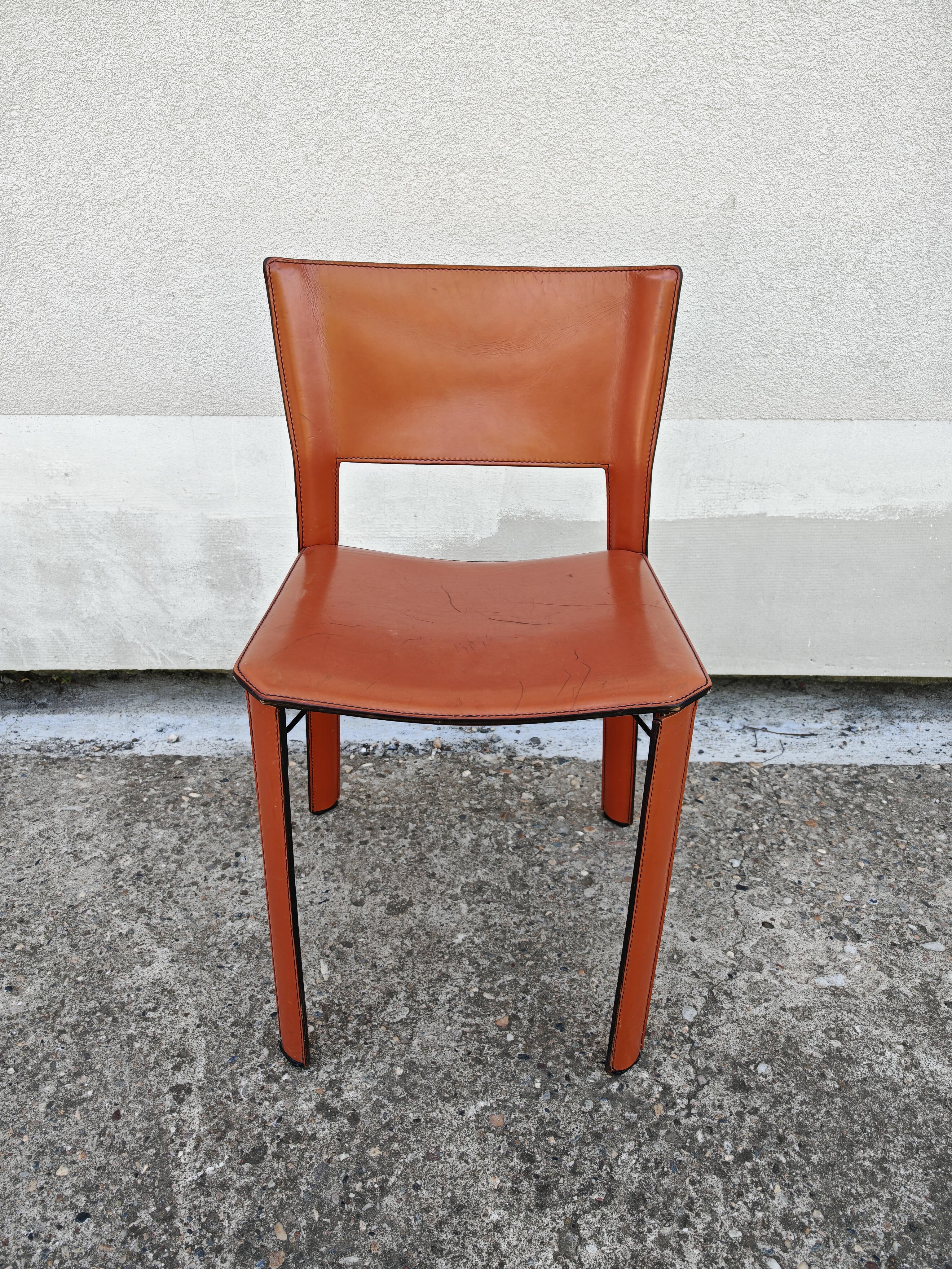 Juego de 4 sillas de cuero postmodernas S-91 de Giancarlo Vegni para Fasem, Italia 1984 en Bueno estado para la venta en Beograd, RS