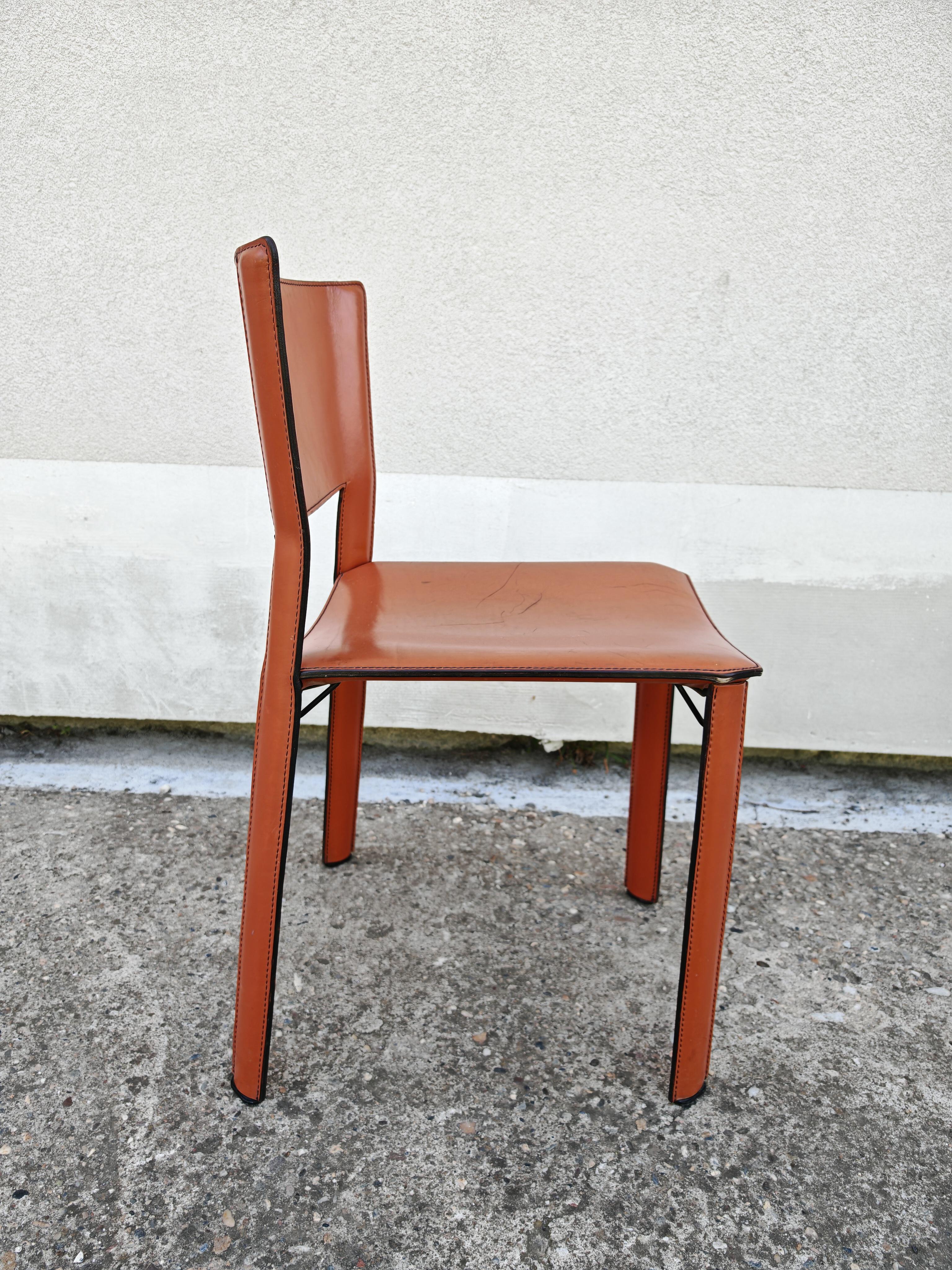 Juego de 4 sillas de cuero postmodernas S-91 de Giancarlo Vegni para Fasem, Italia 1984 Acero en venta