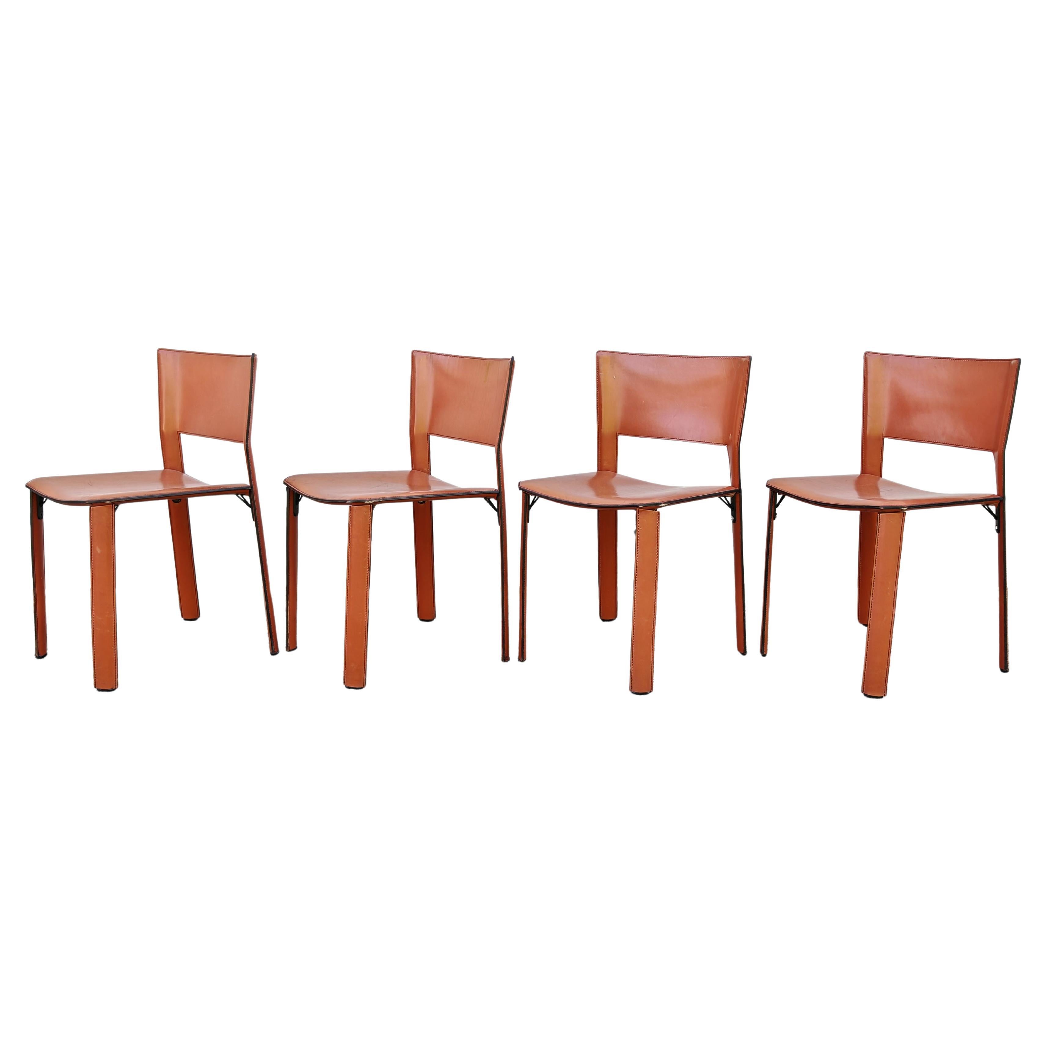 Juego de 4 sillas de cuero postmodernas S-91 de Giancarlo Vegni para Fasem, Italia 1984 en venta