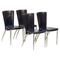 Set of 4 Postmodern Leather Chrome Dining Chairs by Frag Italy, 1980s