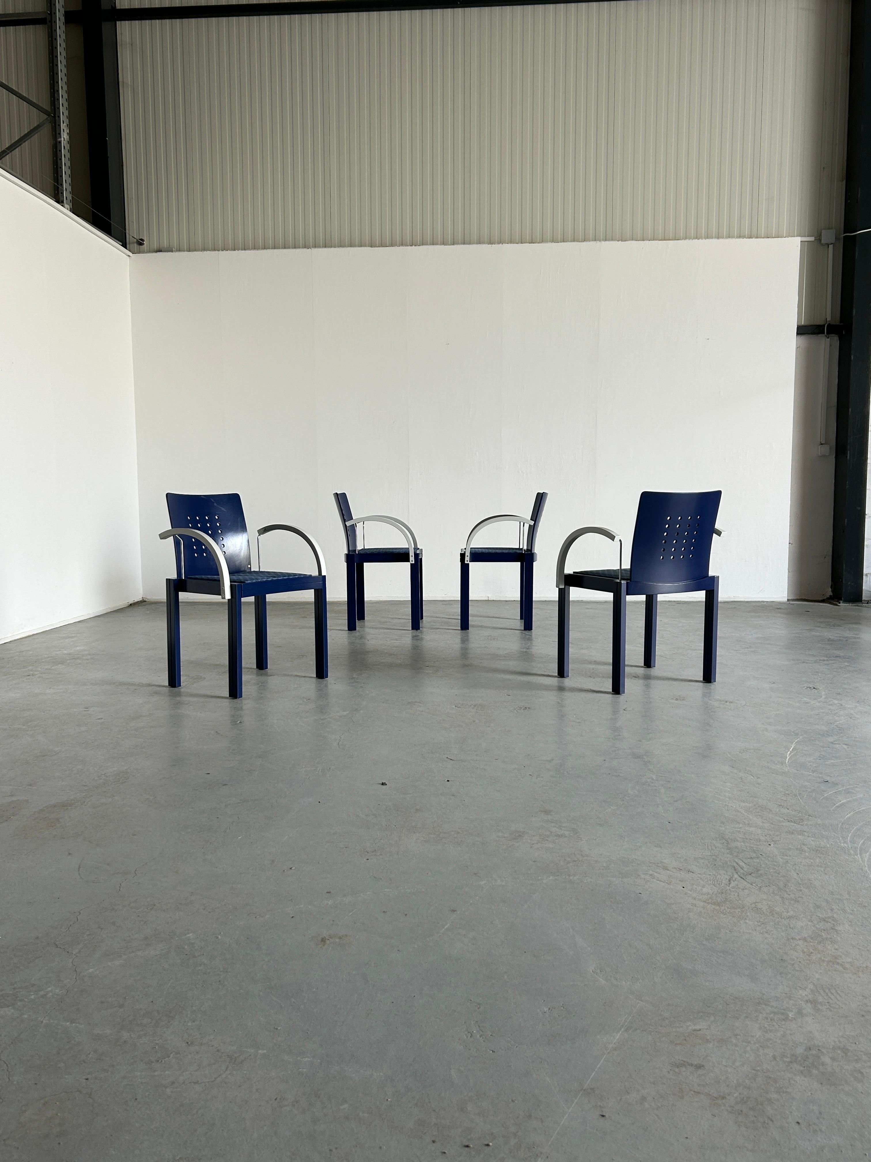 Late 20th Century Set of 4 Postmodern Memphis Era Thonet Vienna Stackable Dining Chairs, 90s For Sale