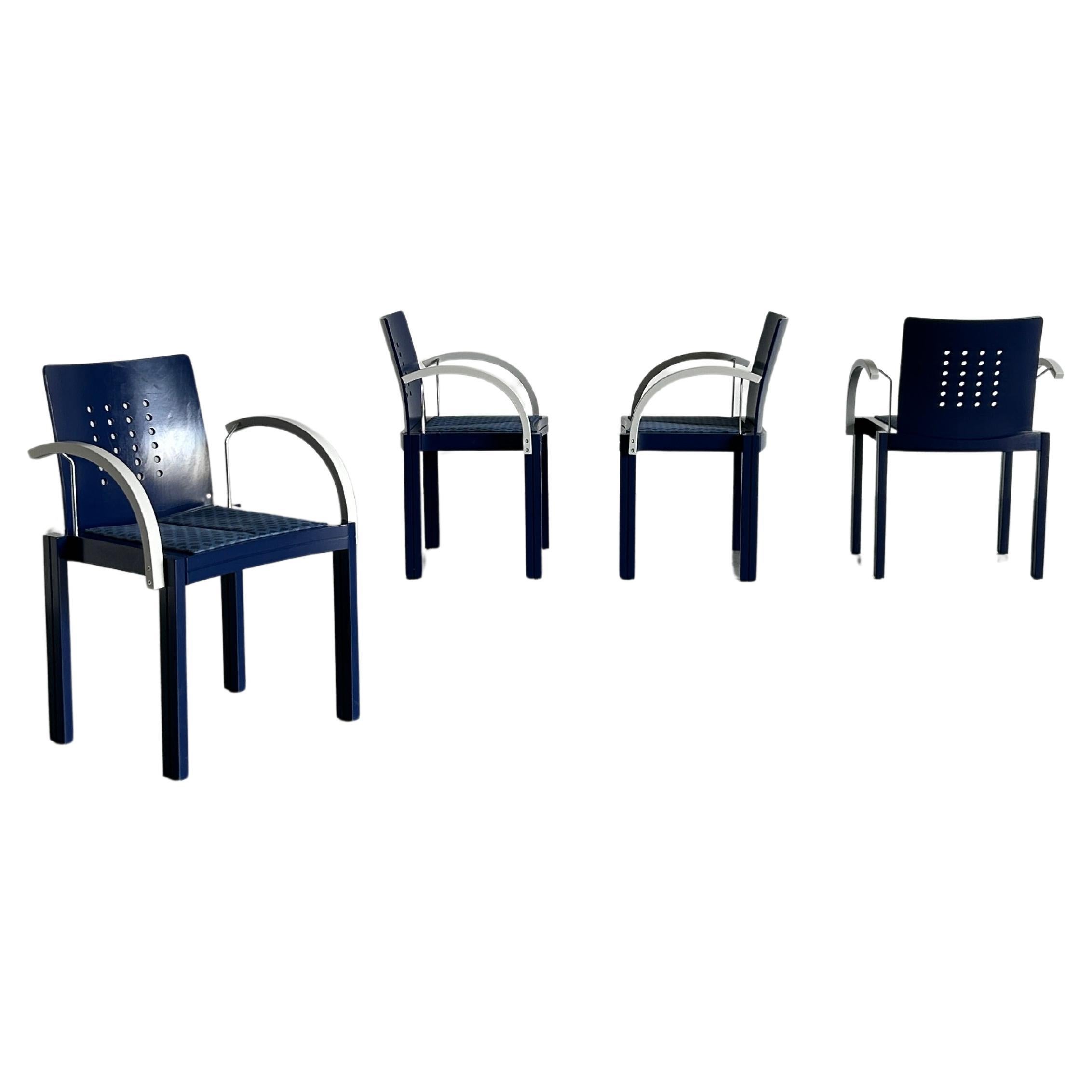 Set of 4 Postmodern Memphis Era Thonet Vienna Stackable Dining Chairs, 90s For Sale