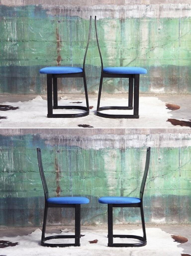 Mid-Century Modern Set of 4 Postmodern Norwegian Memphis Ebonized Black Dining Chairs, 1980s For Sale