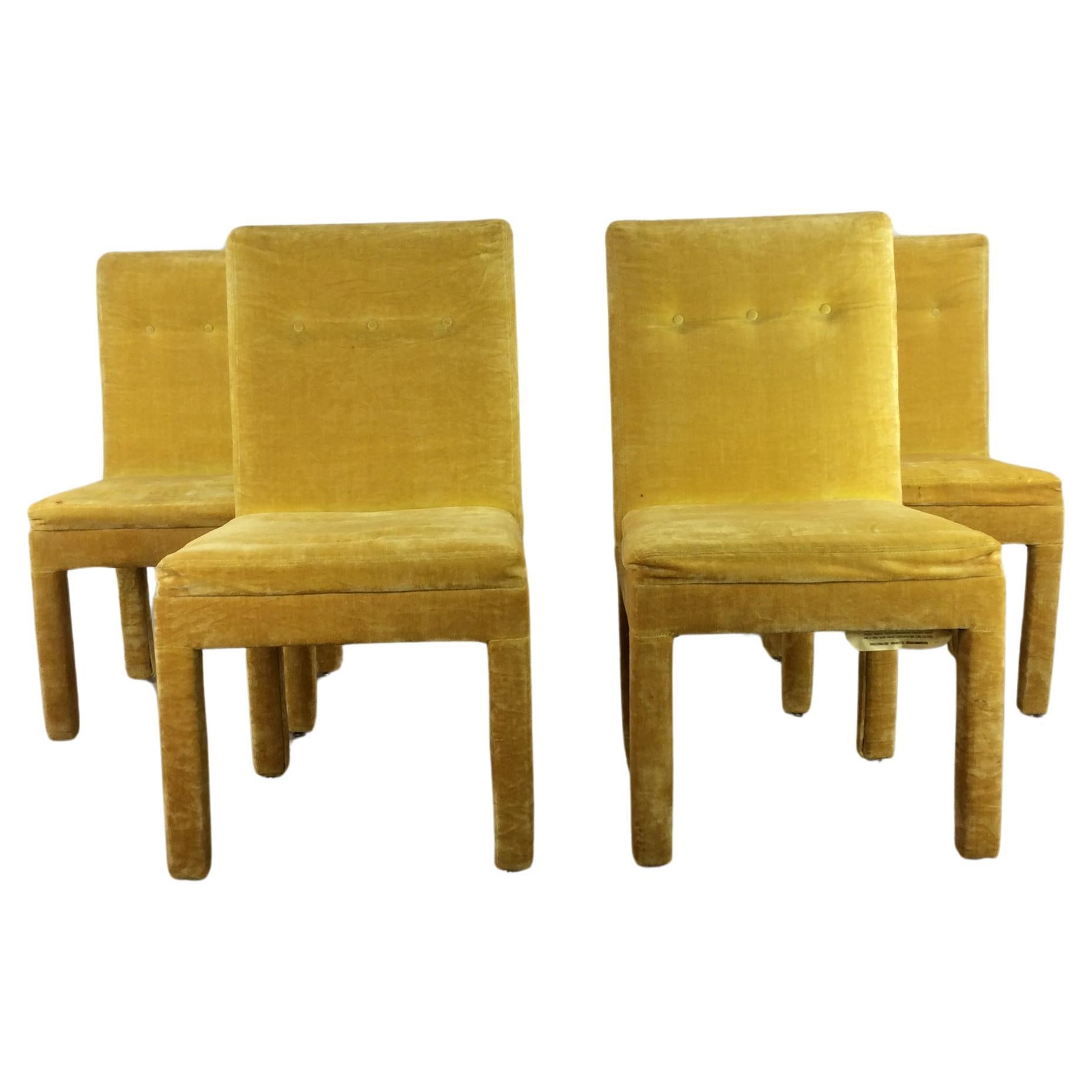 Set aus 4 postmodernen Esszimmerstühlen im Parson's Style in Gelb