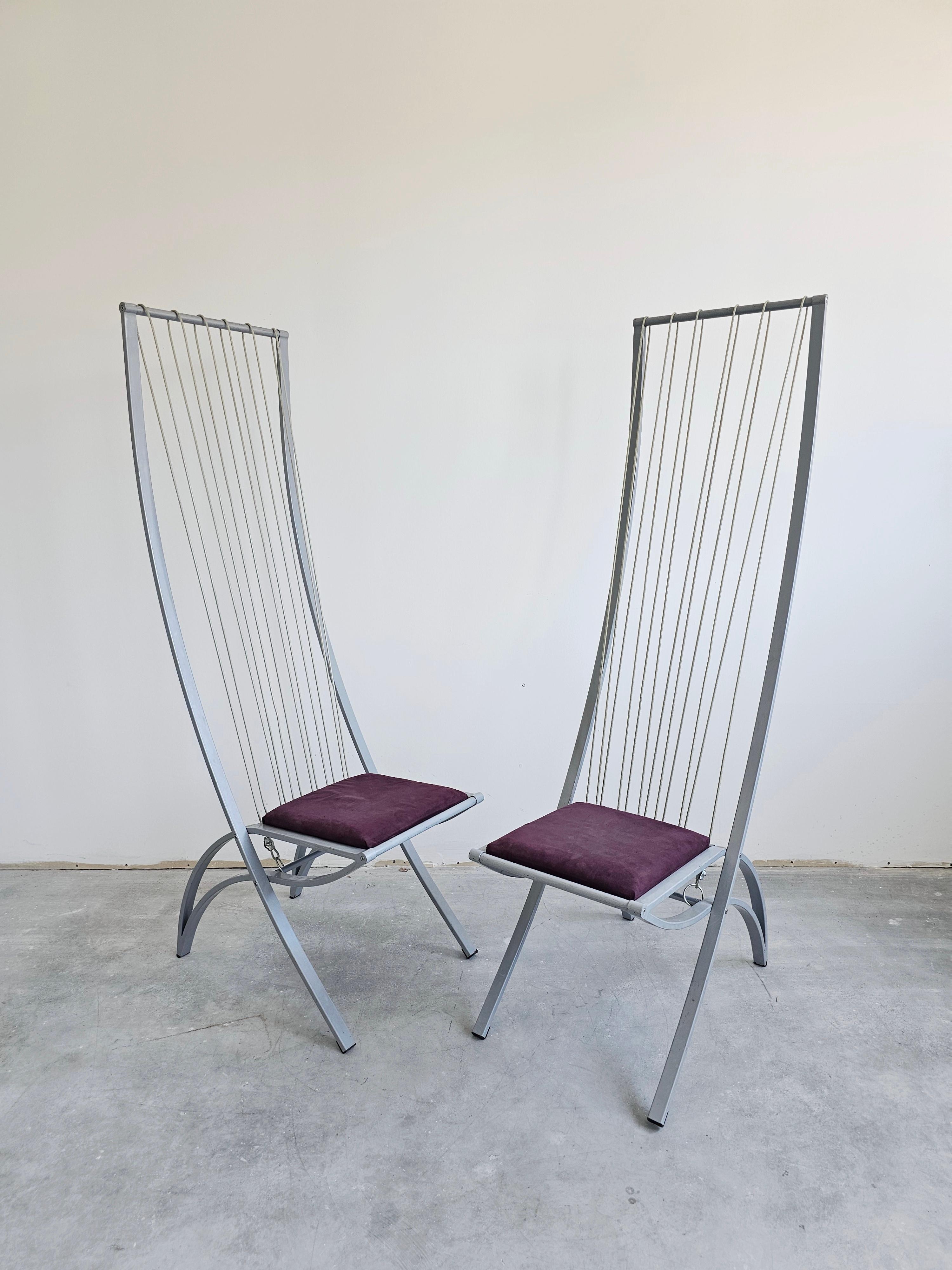 Allemand Ensemble de 4 chaises de salle à manger sculpturales postmodernes Harp conçues par Dietrich Design en vente