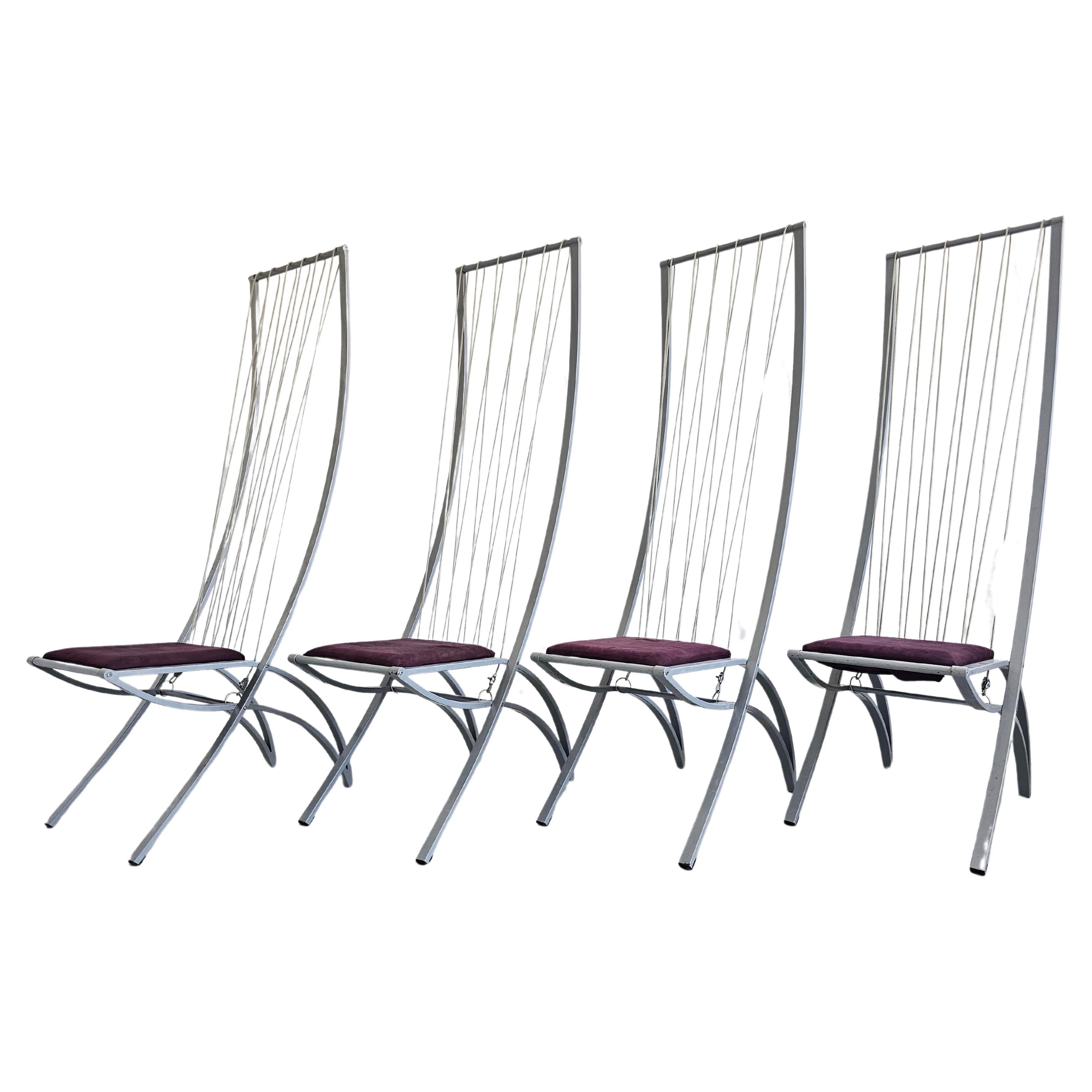 Set of 4 Postmodern Sculptural Dining Chairs "Harp" designed by Dietrich Design