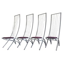 Satz von 4 postmodernen skulpturalen Esszimmerstühlen „Harp“, entworfen von Dietrich Design