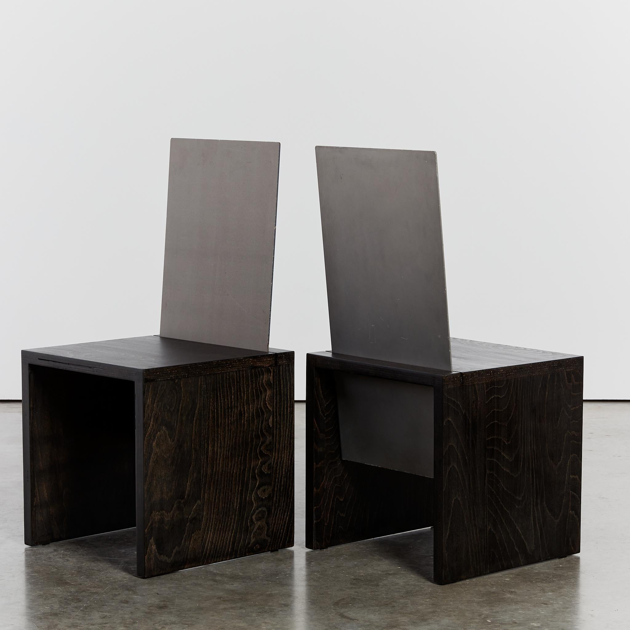 Post-Modern Set of 4 postmodern steel and ebonised sculptural cube dining chairs