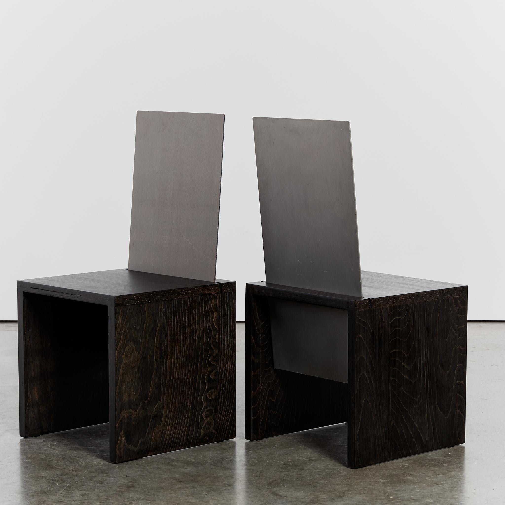 Post-Modern Set of 4 postmodern steel and ebonised sculptural cube dining chairs For Sale