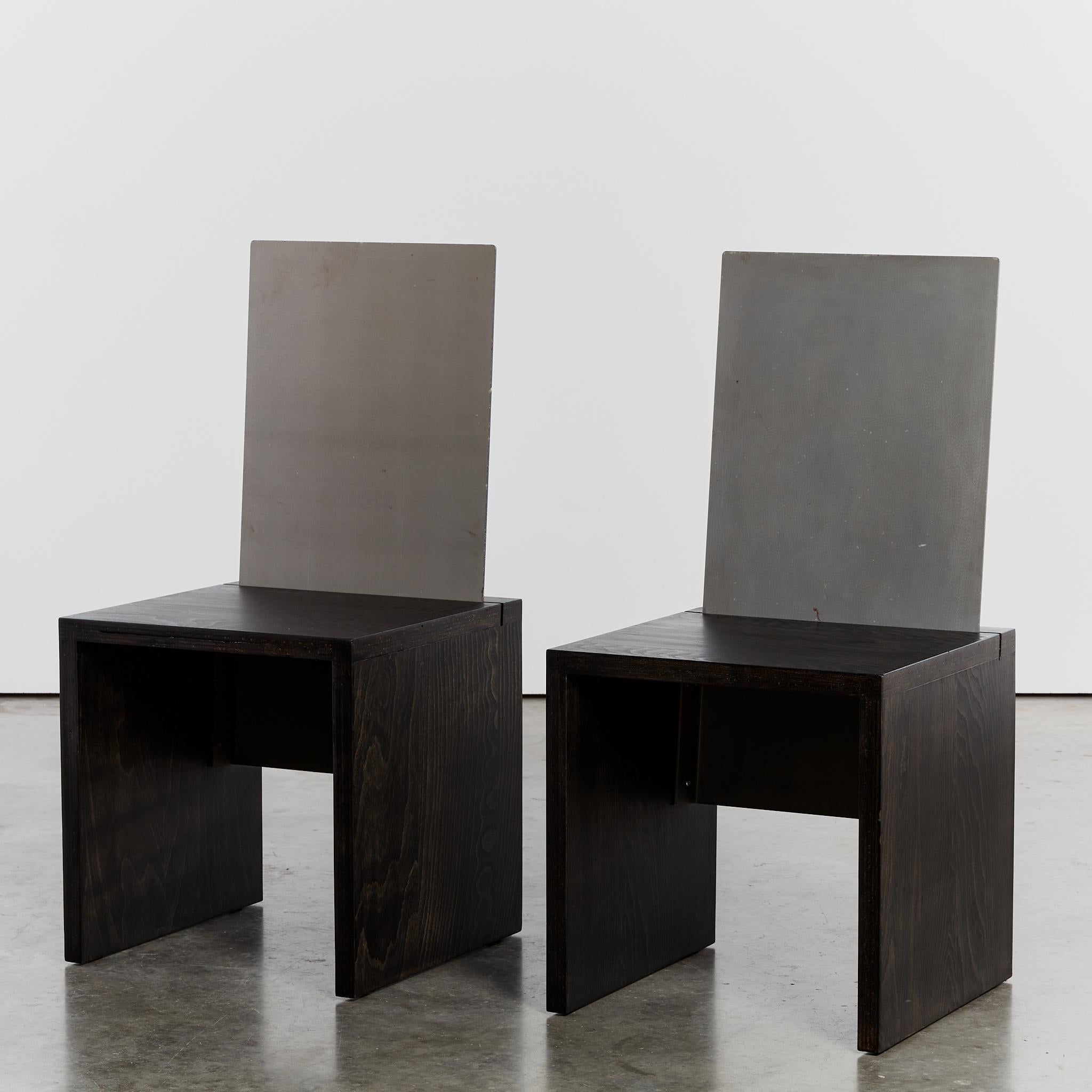 German Set of 4 postmodern steel and ebonised sculptural cube dining chairs For Sale