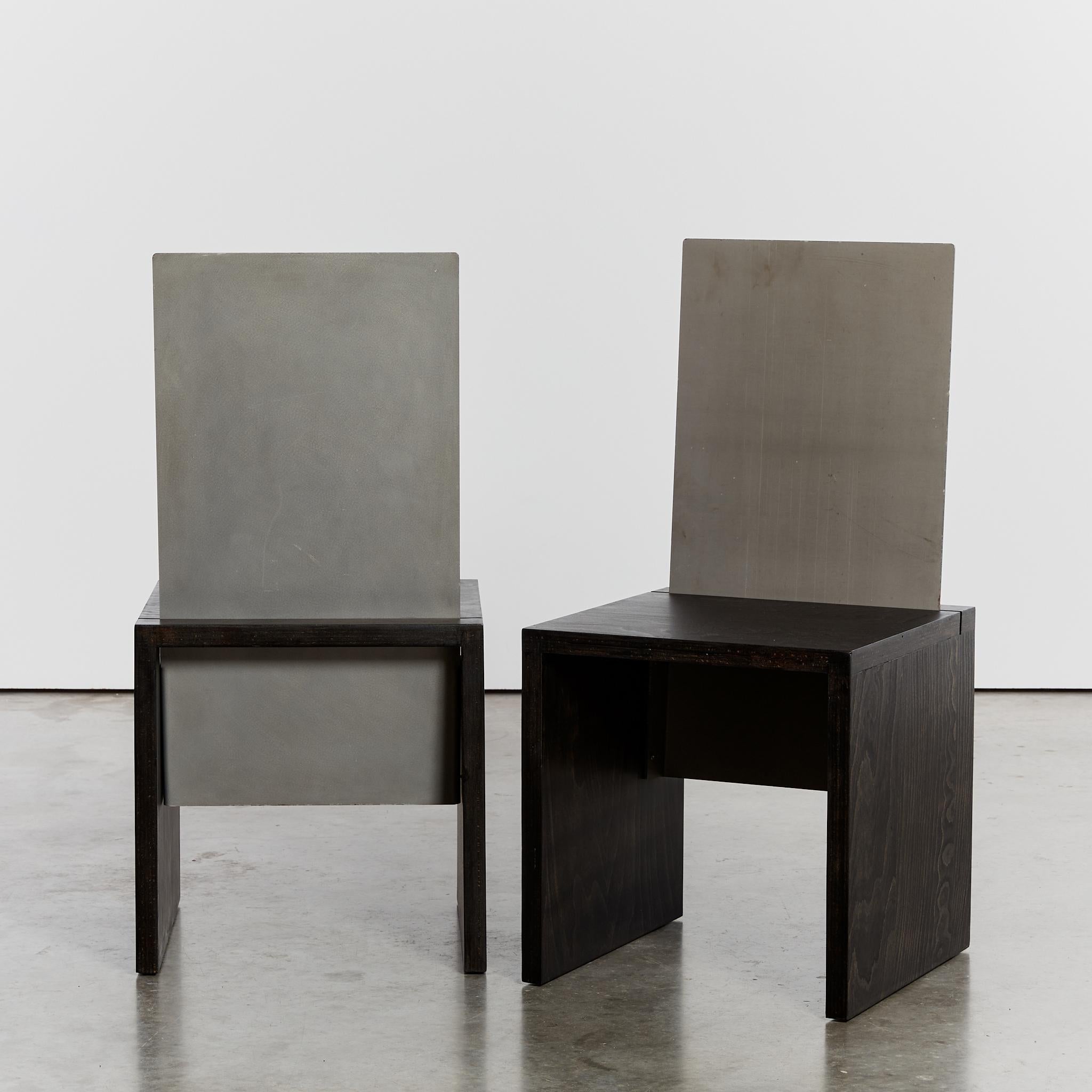 20th Century Set of 4 postmodern steel and ebonised sculptural cube dining chairs For Sale