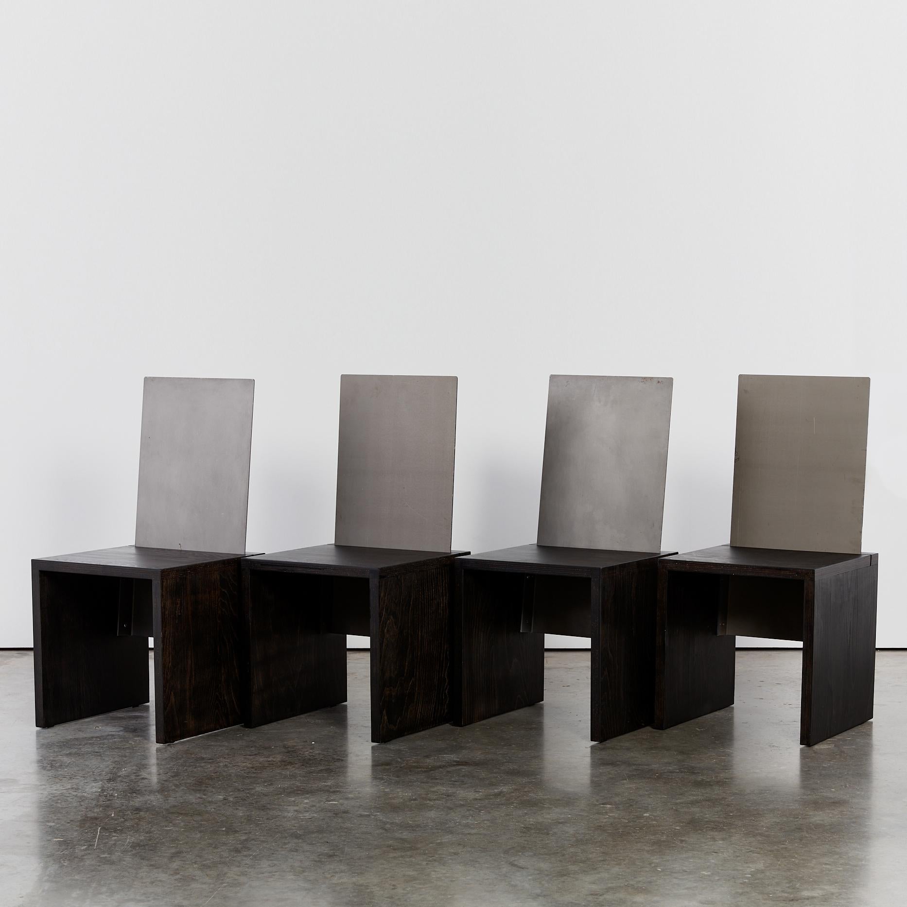 Set of 4 postmodern steel and ebonised sculptural cube dining chairs For Sale 1