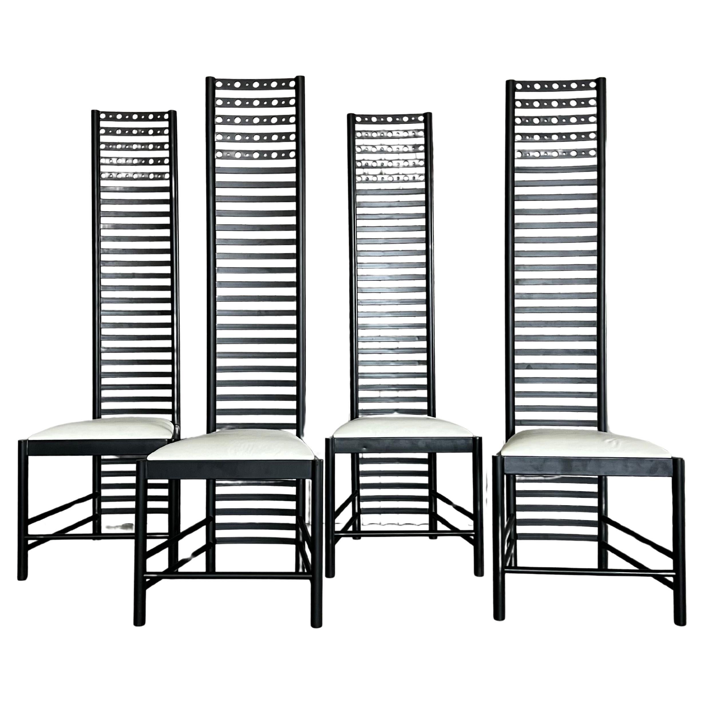 Set of 4 Postmodern Steel Dining Chairs – Sculptural High-Back Design, c. 1980s