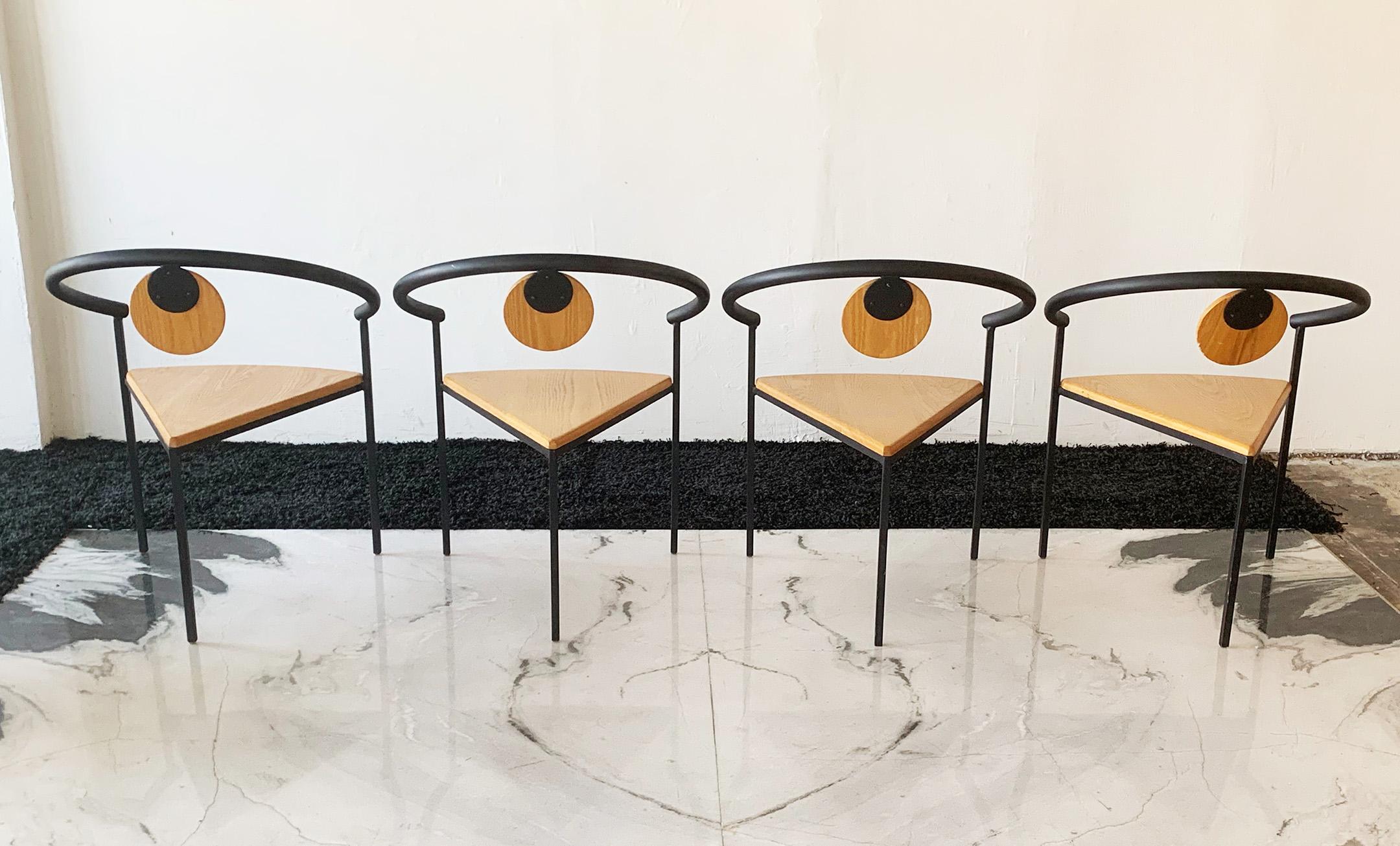 Late 20th Century Set of 4 Postmodern Three-Legged Dining Chairs 