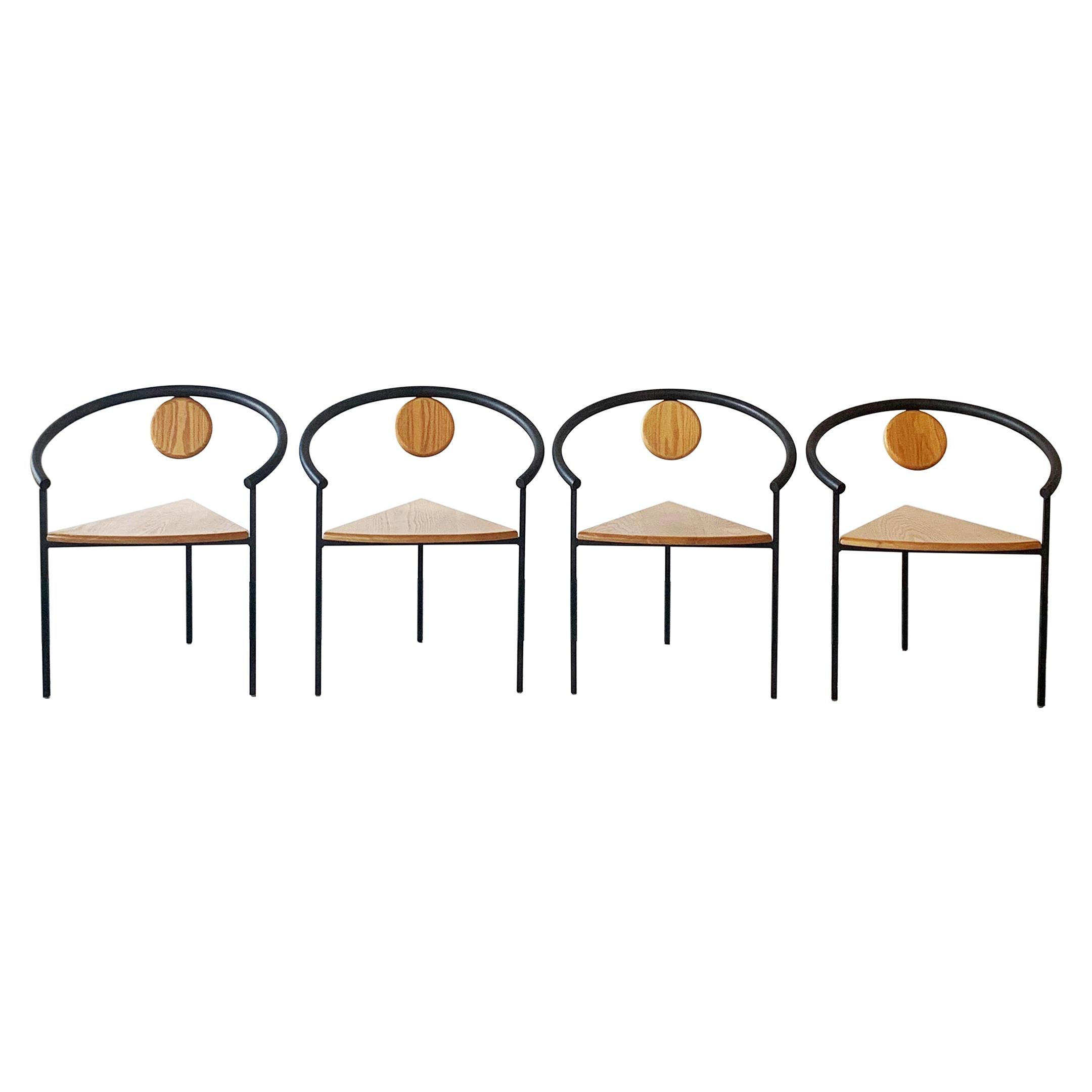 Set of 4 Postmodern Three-Legged Dining Chairs 