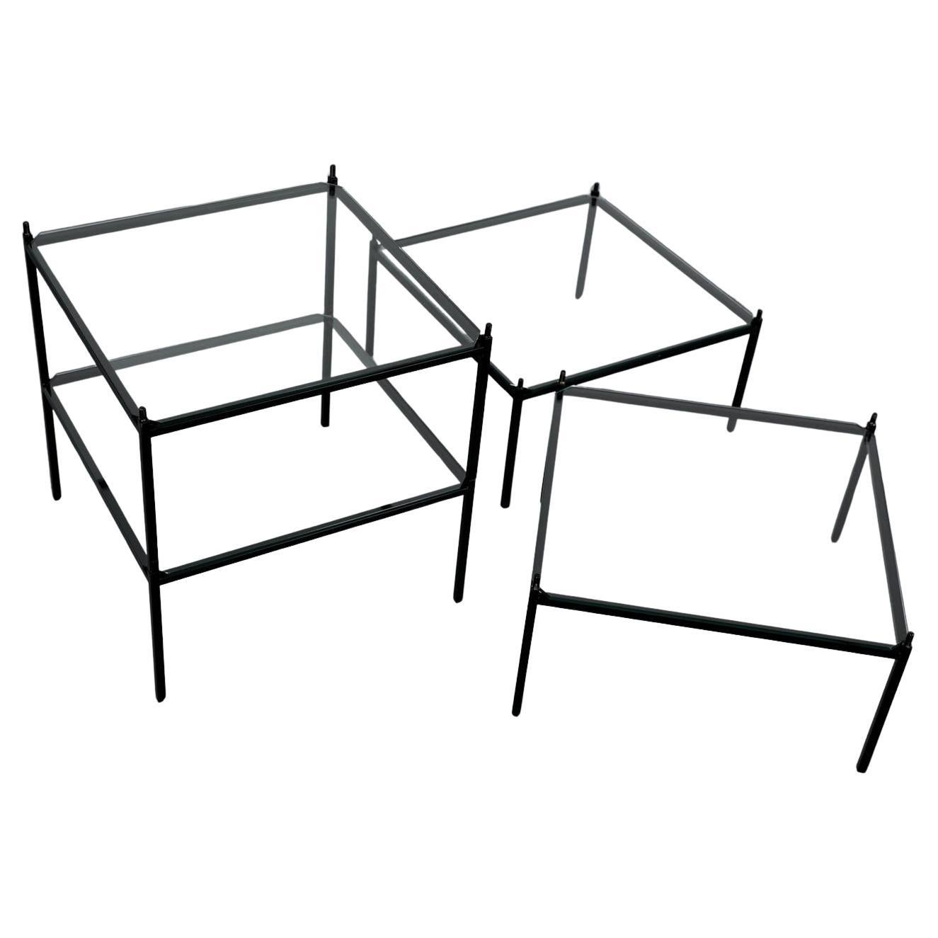 Set of 4 Poul Cadovius Abstracta Style Low and Stacking Glass and Metal Tables
