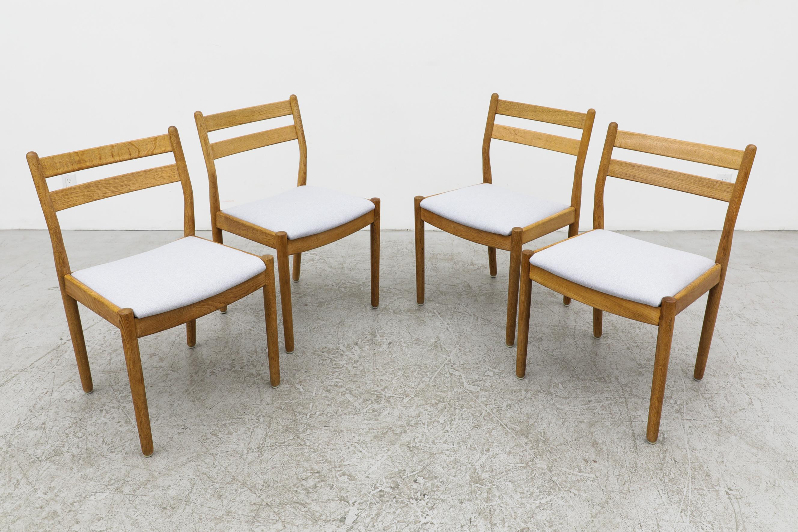 Set of 4 Poul Volther Oak Dining Chairs with Light Blue Upholstered Seats 1