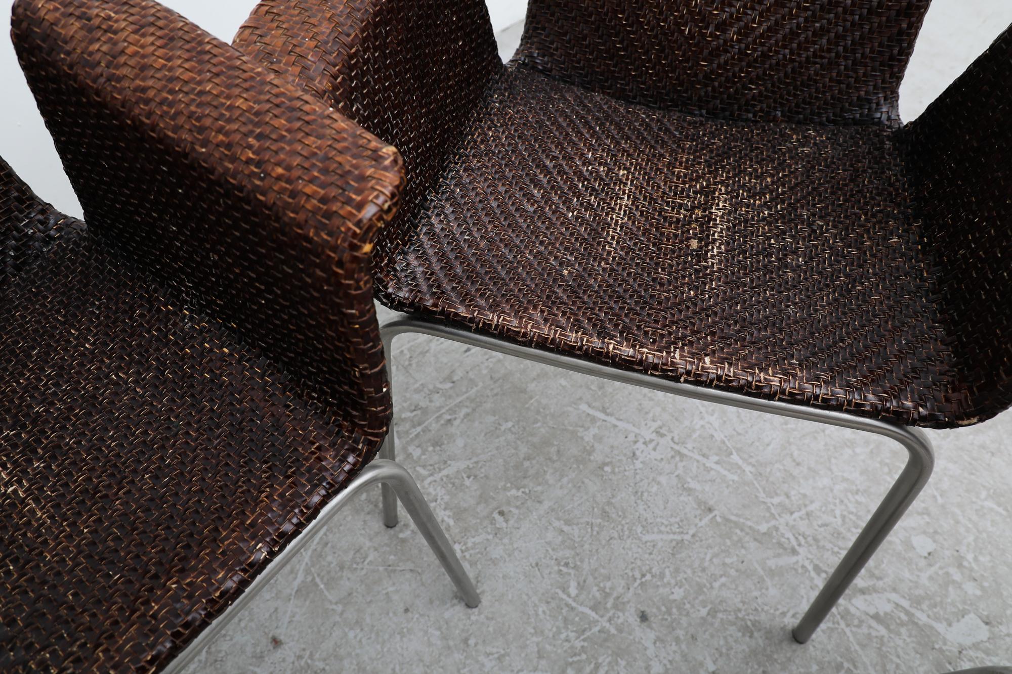 Lot de 4 fauteuils de salle à manger en cuir tressé Preben Fabricius Inspired Dark Brown en vente 9